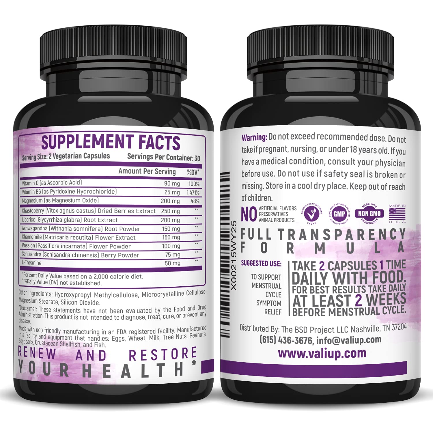 VALI Renew PMS Relief Supplement. Women’s Menstrual Cycle Support. Herbal Formula