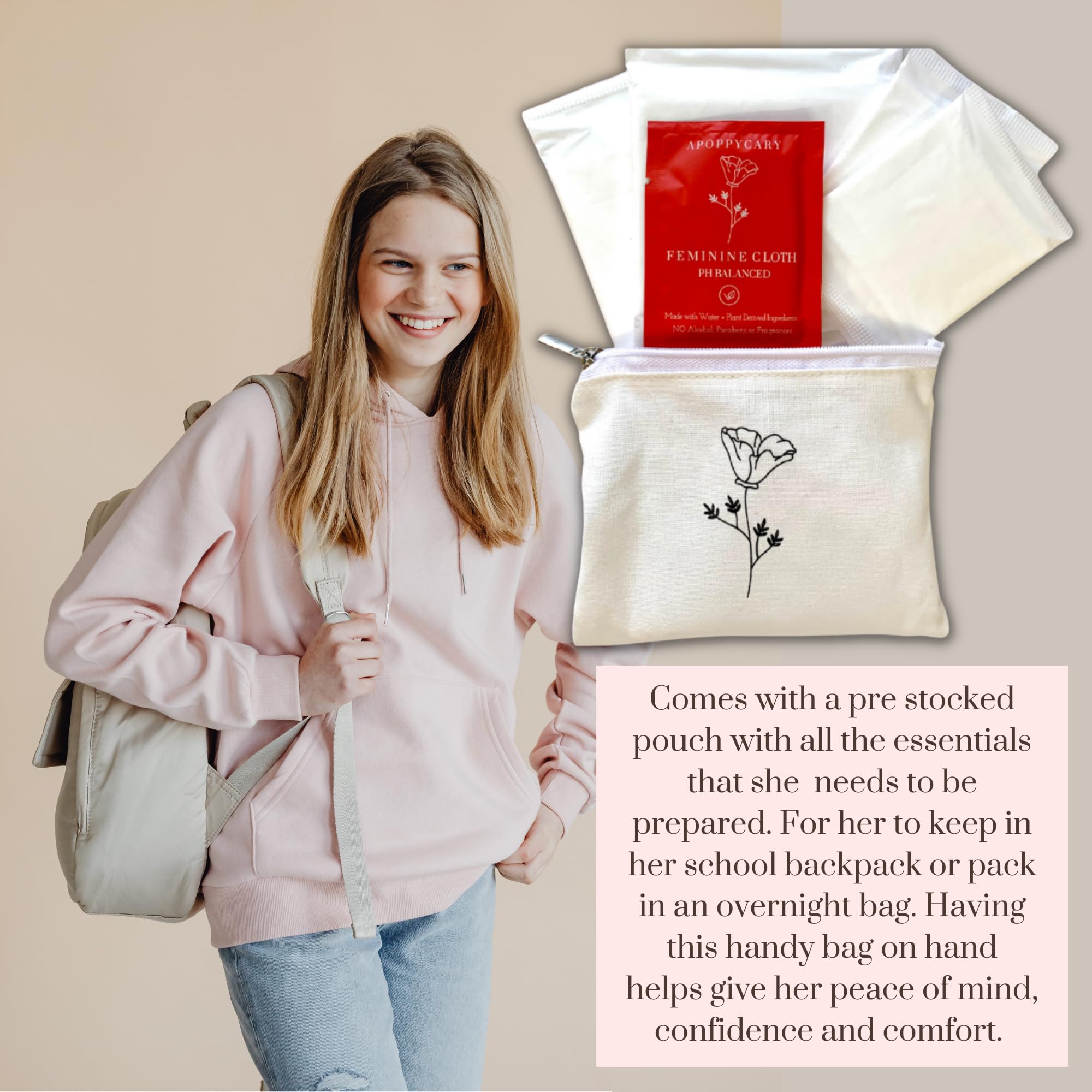 Organic 77 PC Period Kit Moon Box for Teens and Tweens - Organic Cotton Top Sheet Feminine Pads