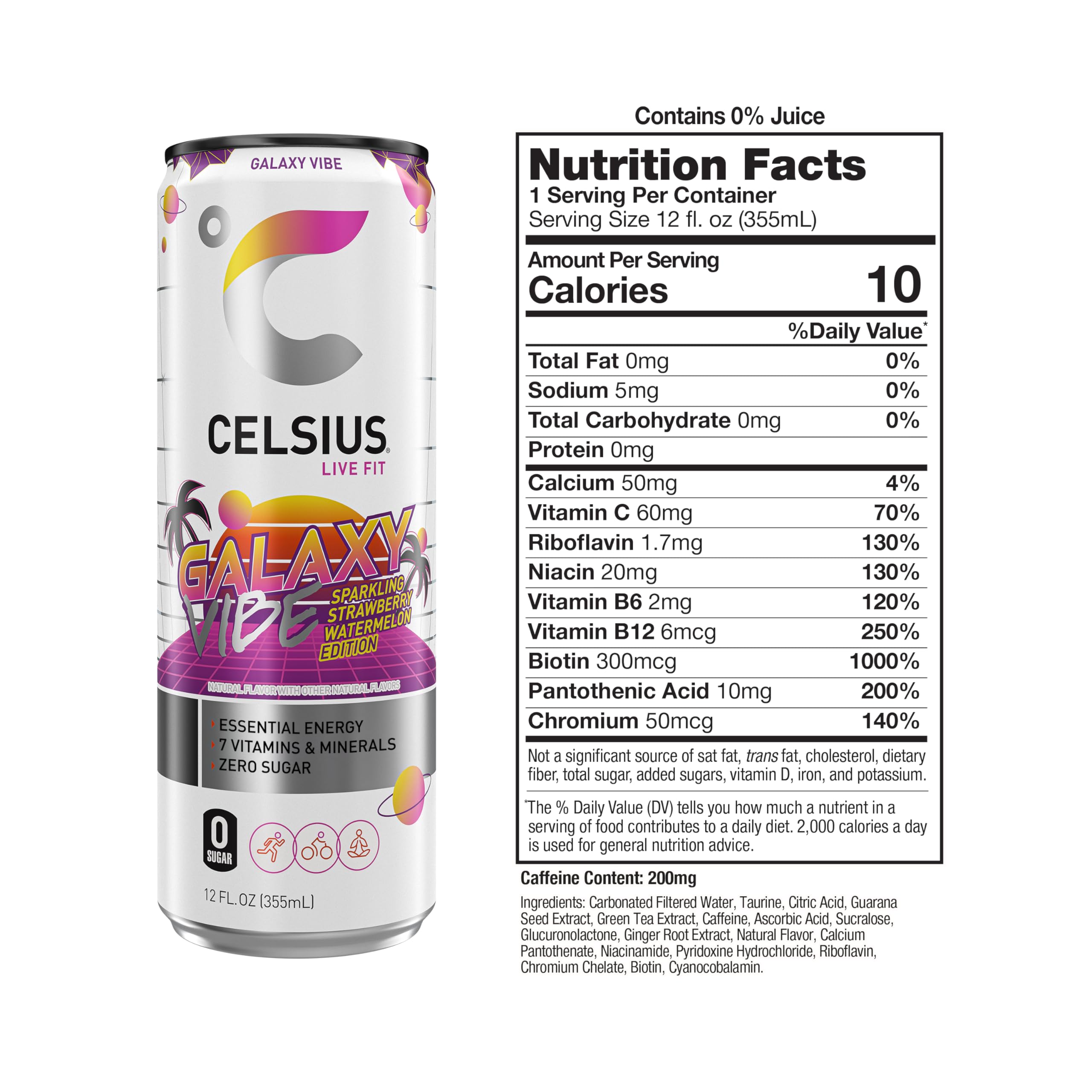 CELSIUS Sparkling Galaxy Vibe, Functional Essential Energy Drink 12 Fl Oz (Pack of 12)