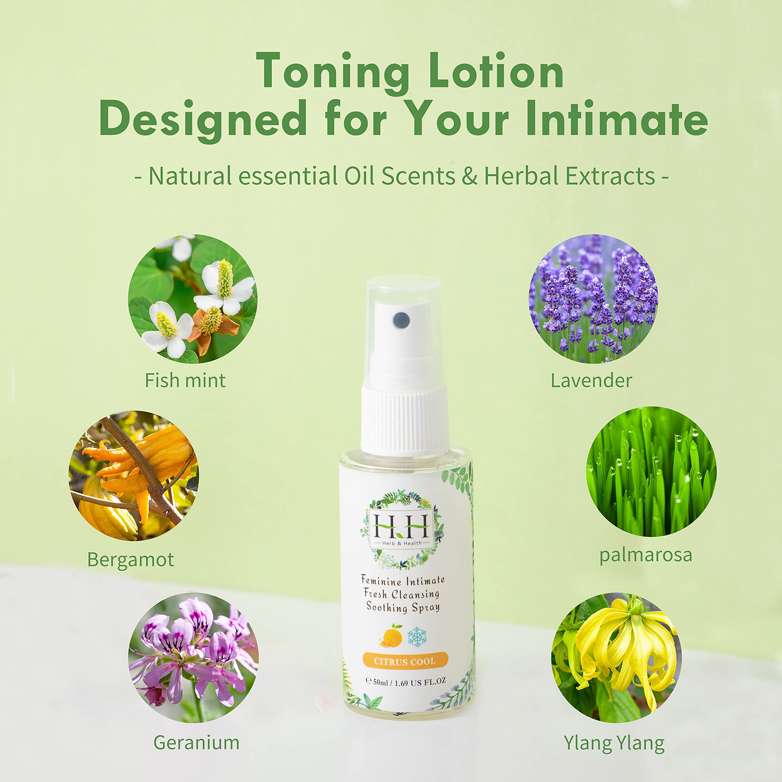 HH Herb&Health Feminine Deodorant Spray - Natural Essential Oil Intimate Soothing Mist - Floral