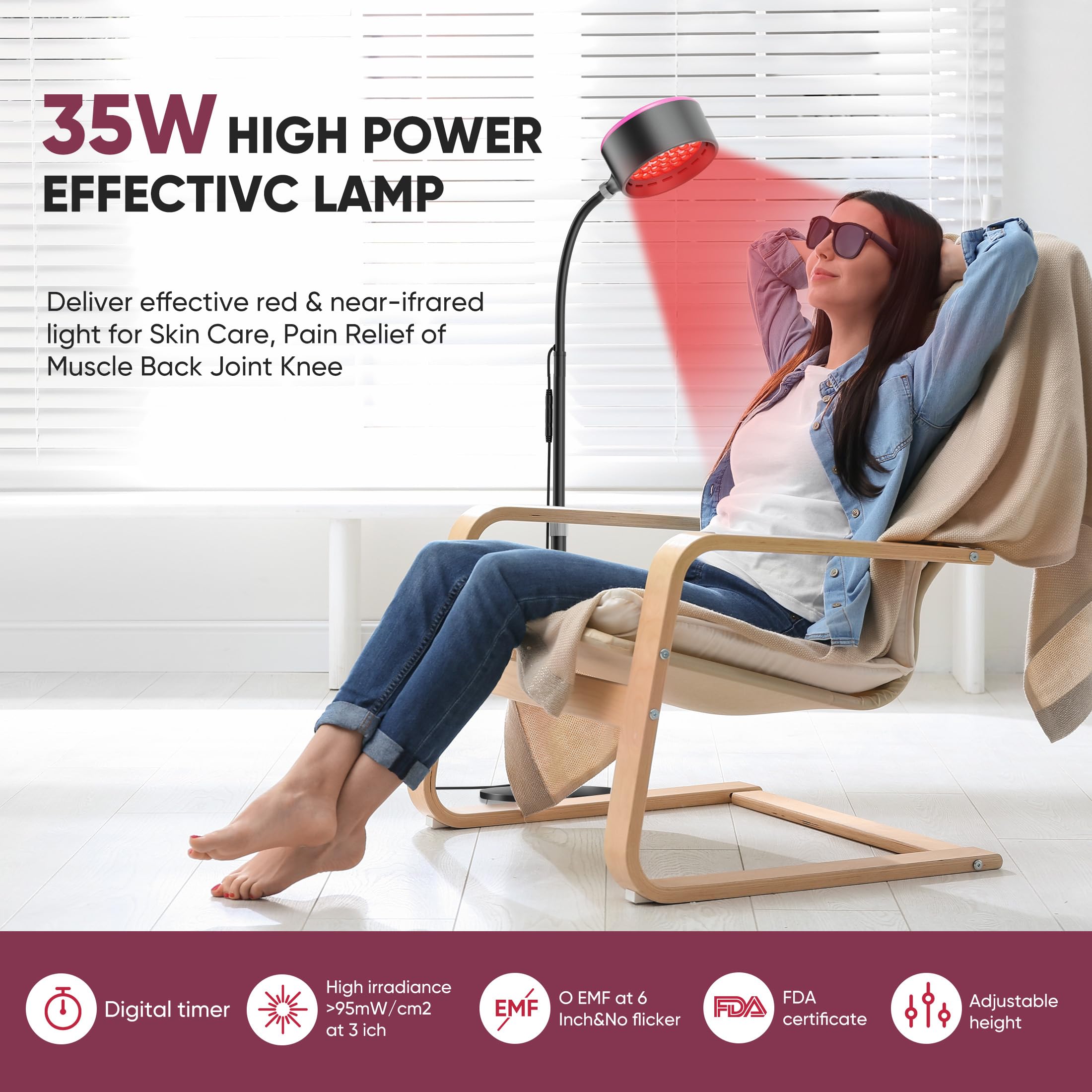 Caromolly Red Light Device Lamp, 660nm Red Light and 850nm Near-Infrared Light Combo