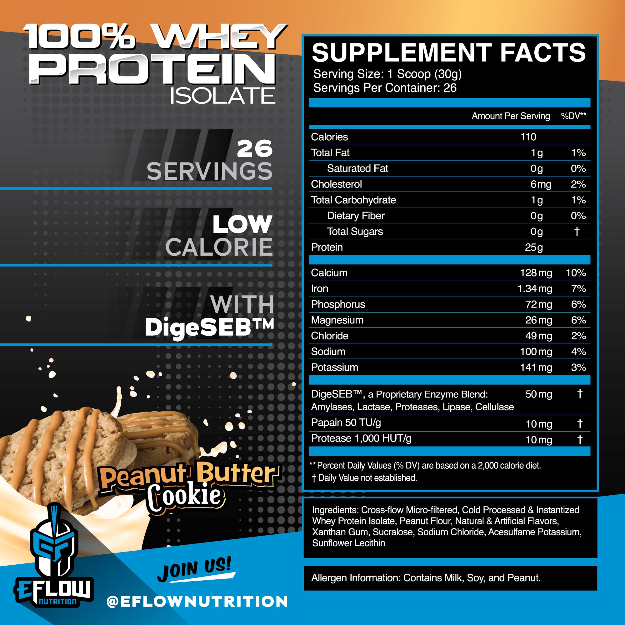 eFlow Nutrition 100% Whey Protein Isolate - Lactose-Free Digestive Enzymes Added