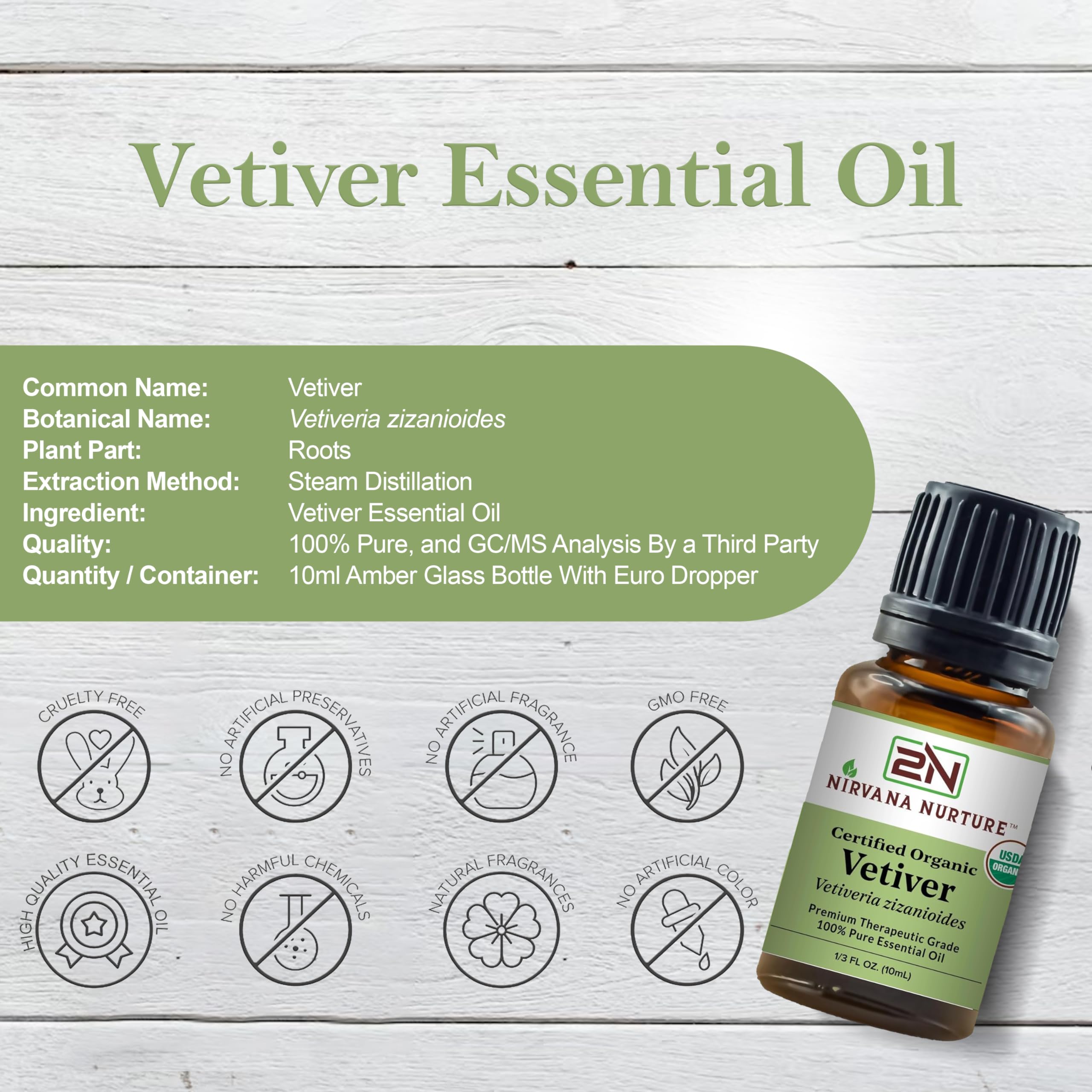 Nirvana Nurture Vetiver Essential Oil USDA Certified Organic 100% Pure Premium Therapeutic Grade