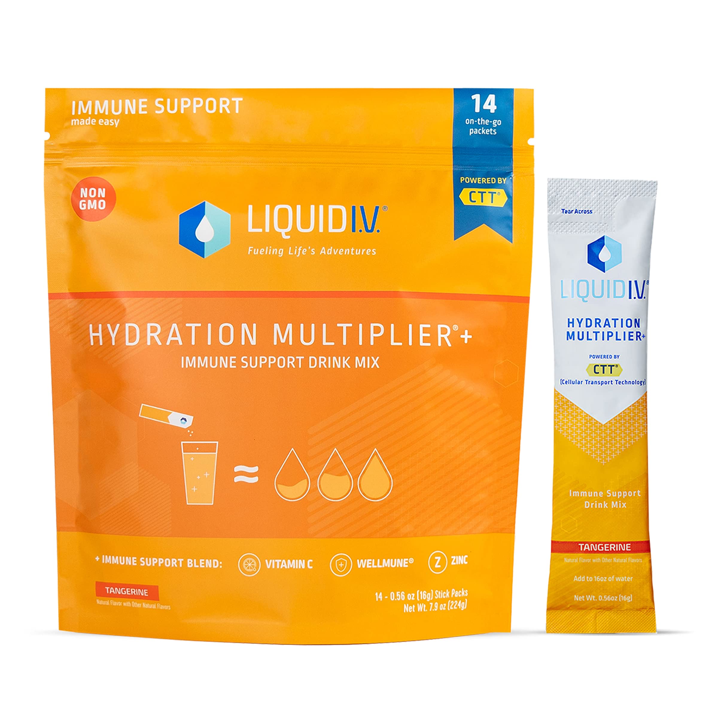 Liquid I.V. Hydration Multiplier + Immune Support - Tangerine - Hydration Powder Packets 