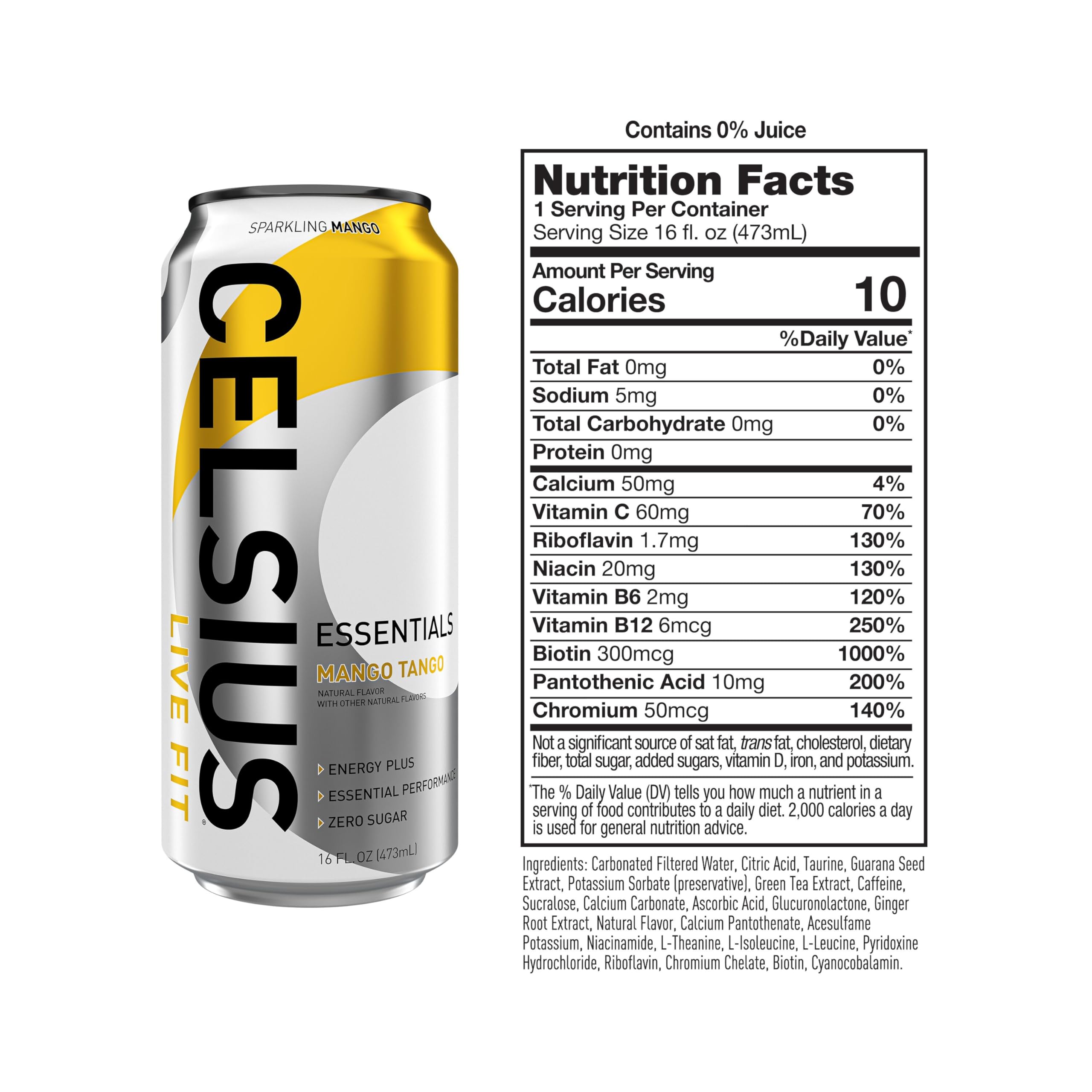 CELSIUS ESSENTIALS, Sparkling Mango Tango, Performance Energy Drink 16 Fl Oz