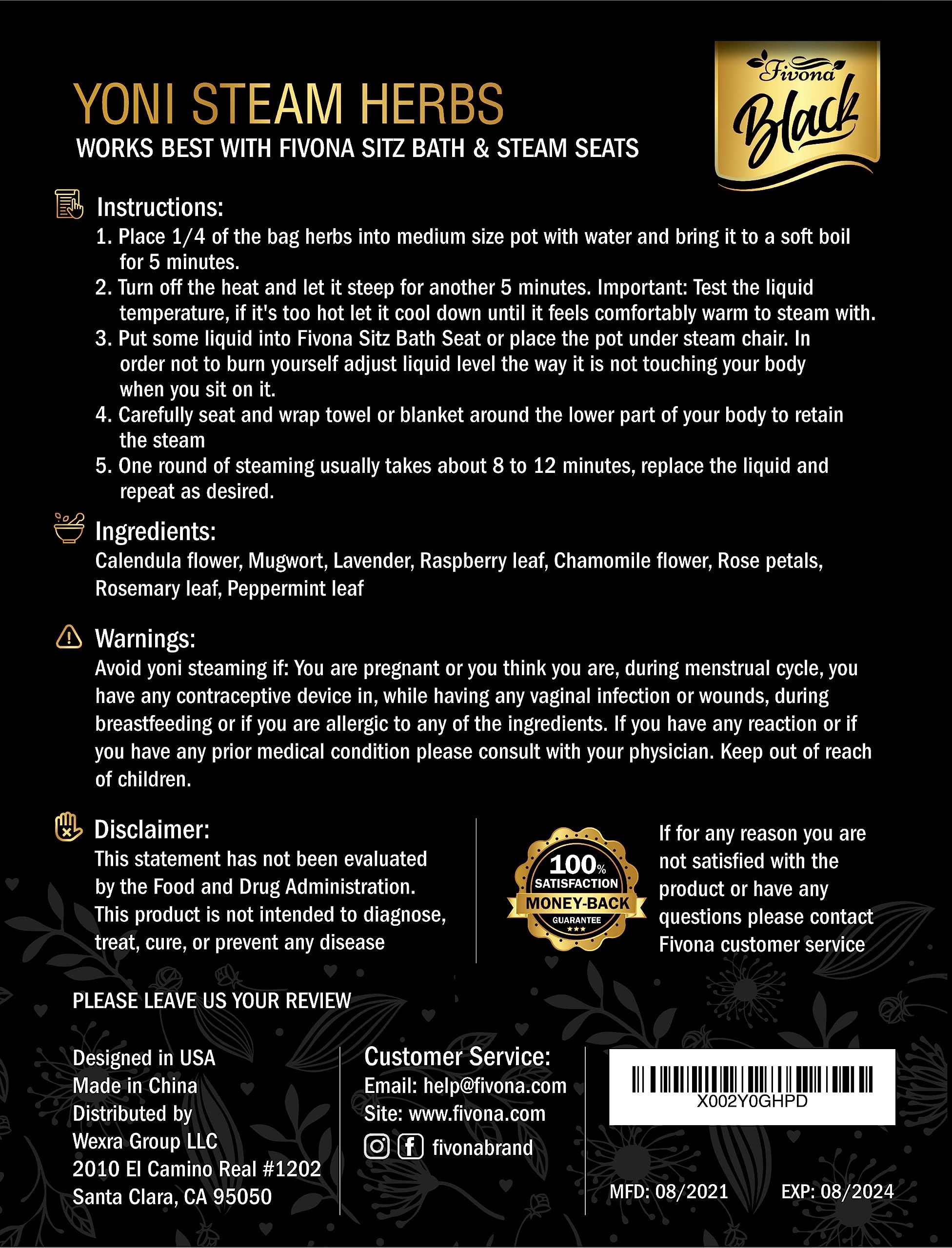 Fivona 3-in-1 Yoni Steam Kit Black - Foldable Over The Toilet Steamer Seat with Herbal Blend and Storage