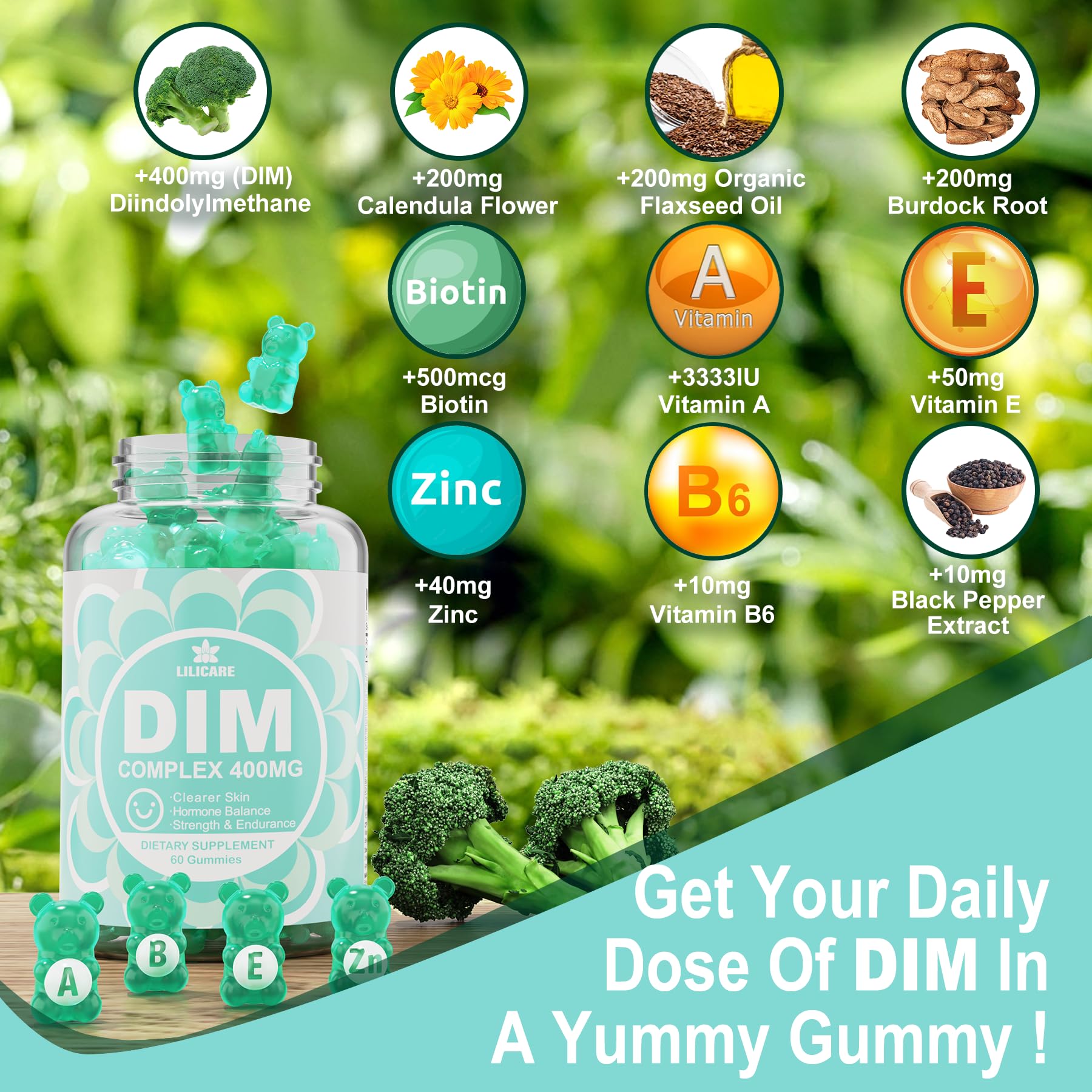 DIM Supplement Women 400mg, Estrogen Supplement for Women, Sugar Free DIM Gummies for Men & Women