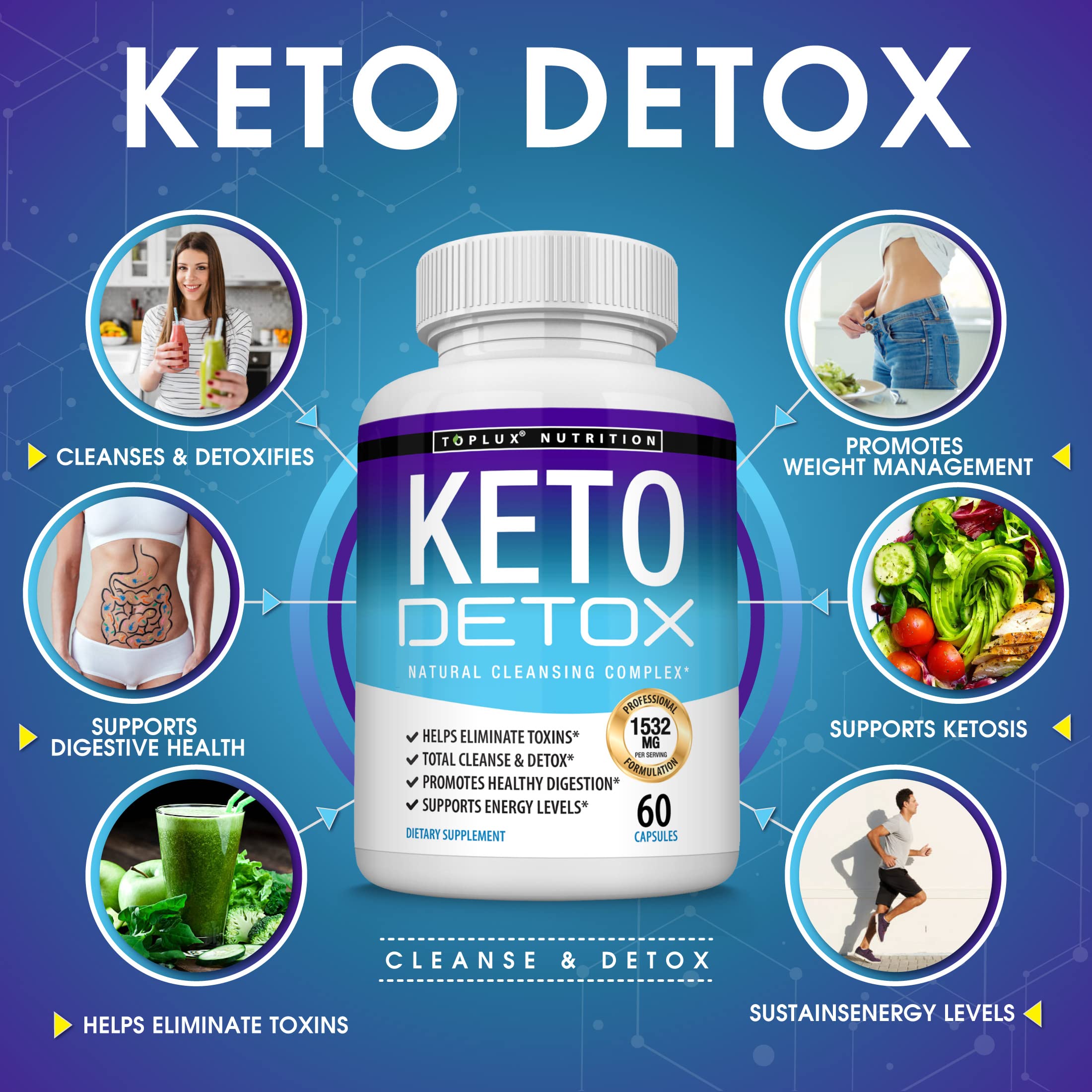 Toplux Keto Detox Pills Advanced Cleansing Extract – 1532 Mg Natural Acai Colon