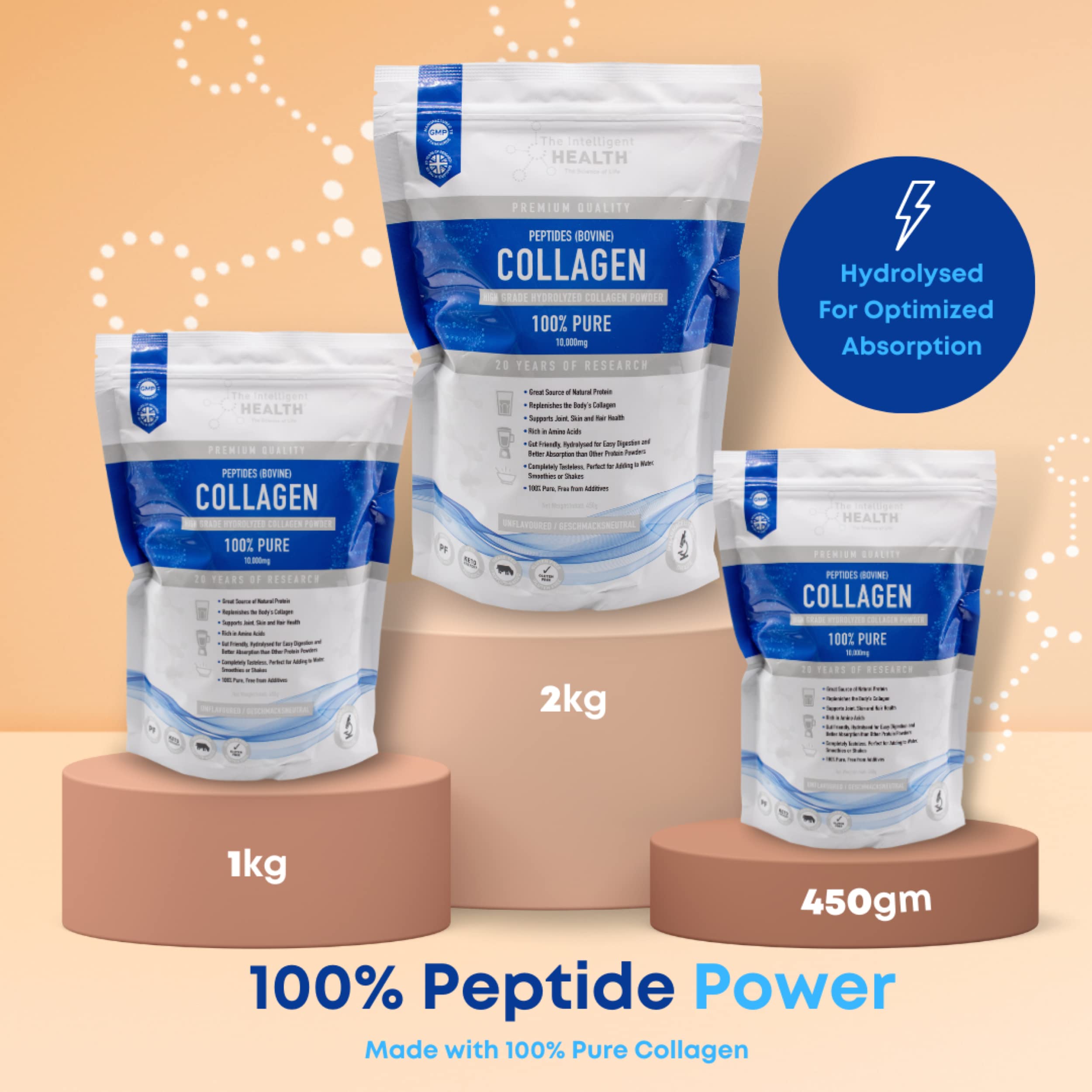 Hydrolysed Collagen Powder (Bovine) - High Protein Grass Fed Unflavoured Peptides