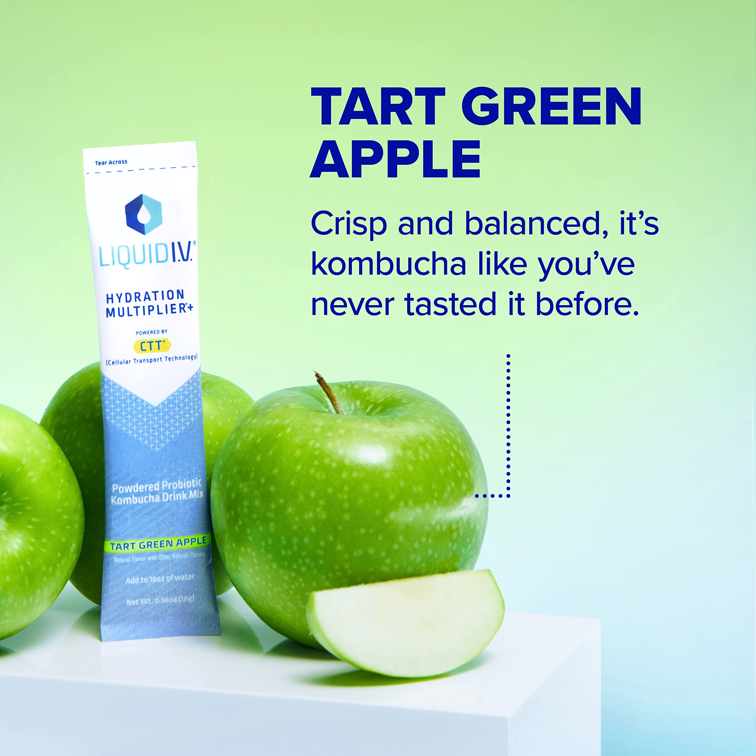 Liquid I.V. Hydration Multiplier + Probiotic Kombucha - Tart Green Apple - Hydration Powder