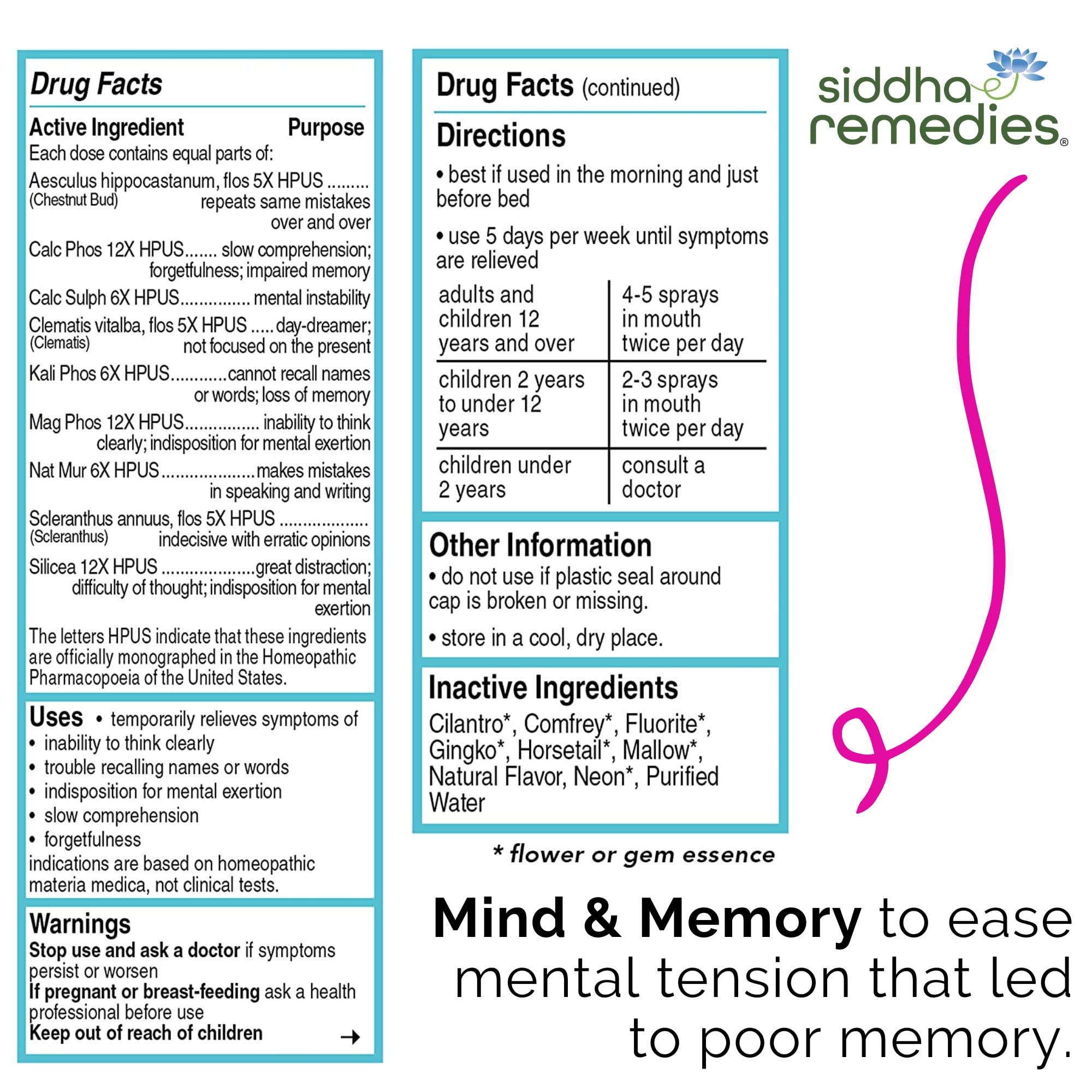 Siddha Remedies Mind & Memory Spray for Apathy, Indifference & Low Focus