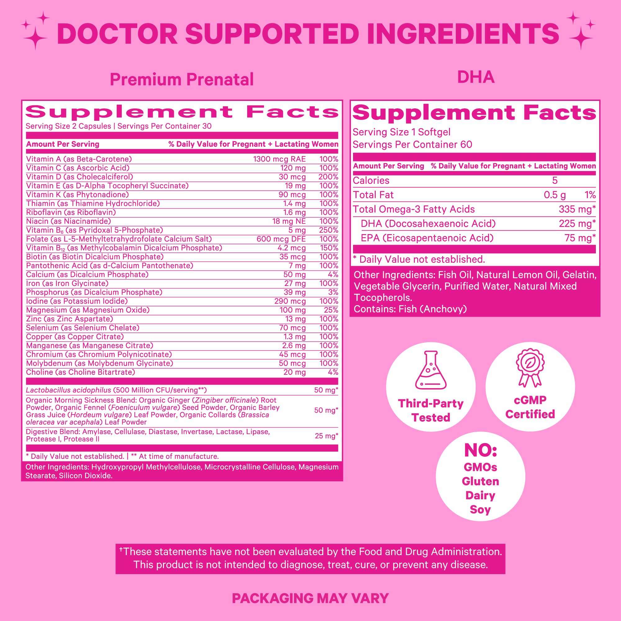 Pink Stork Premium Prenatal Duo: Premium Prenatal Vitamin + DHA, Prenatal Probiotics for Women