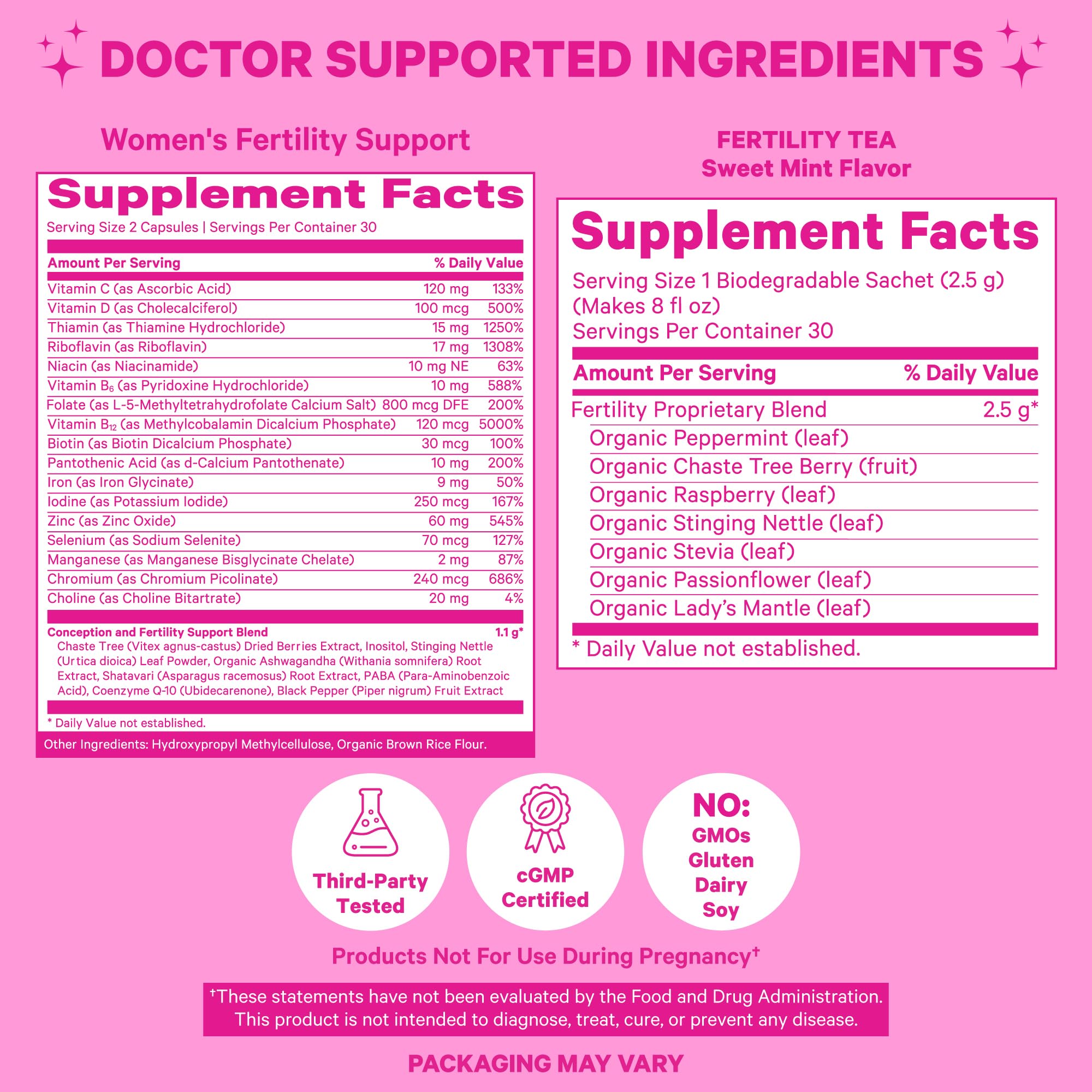 Pink Stork Fertility Bundle - Conception Tea and Supplements for Women, Prenatal Vitamins