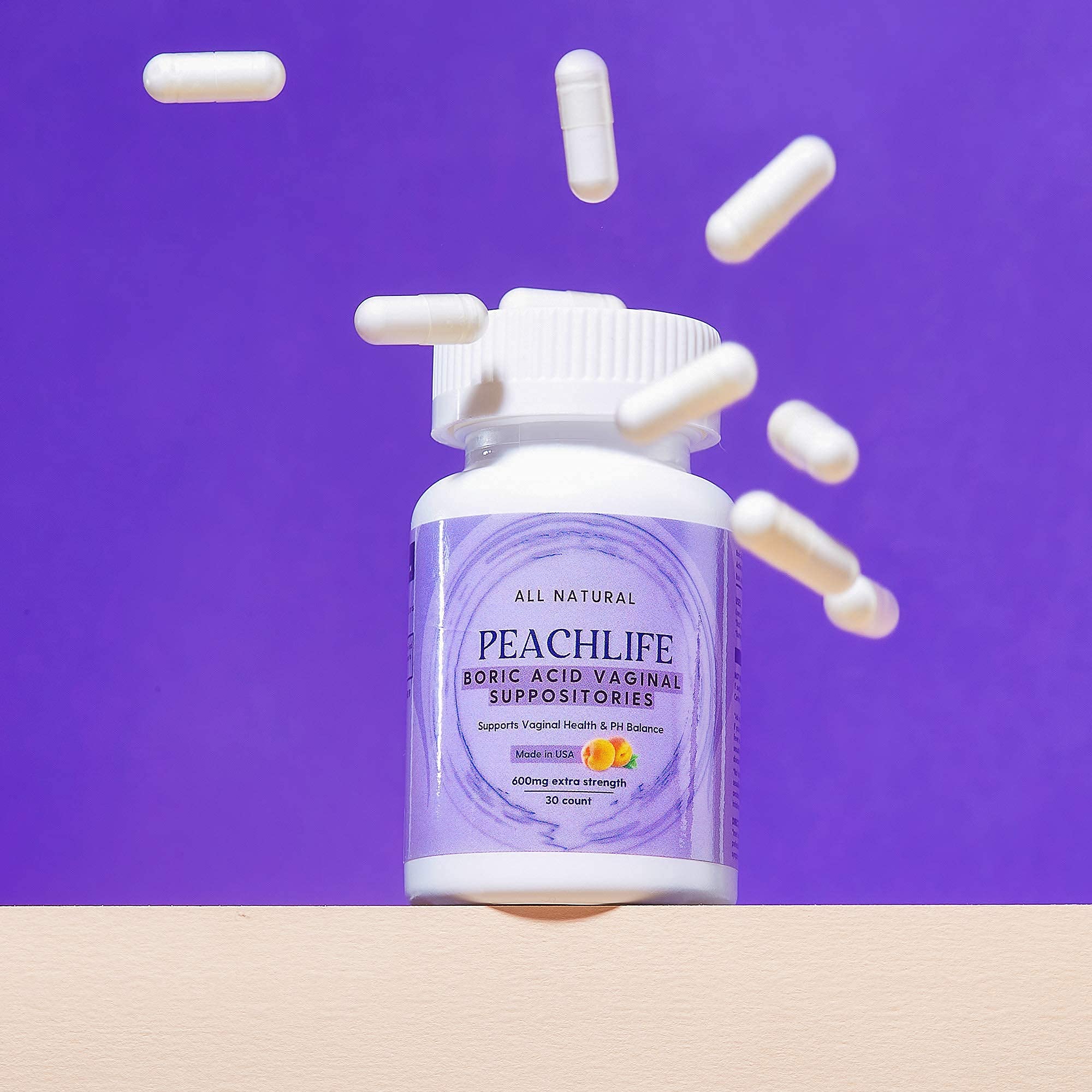 Peachlife Boric Acid Suppositories and Small Soft Menstrual Cup with Ring Pull