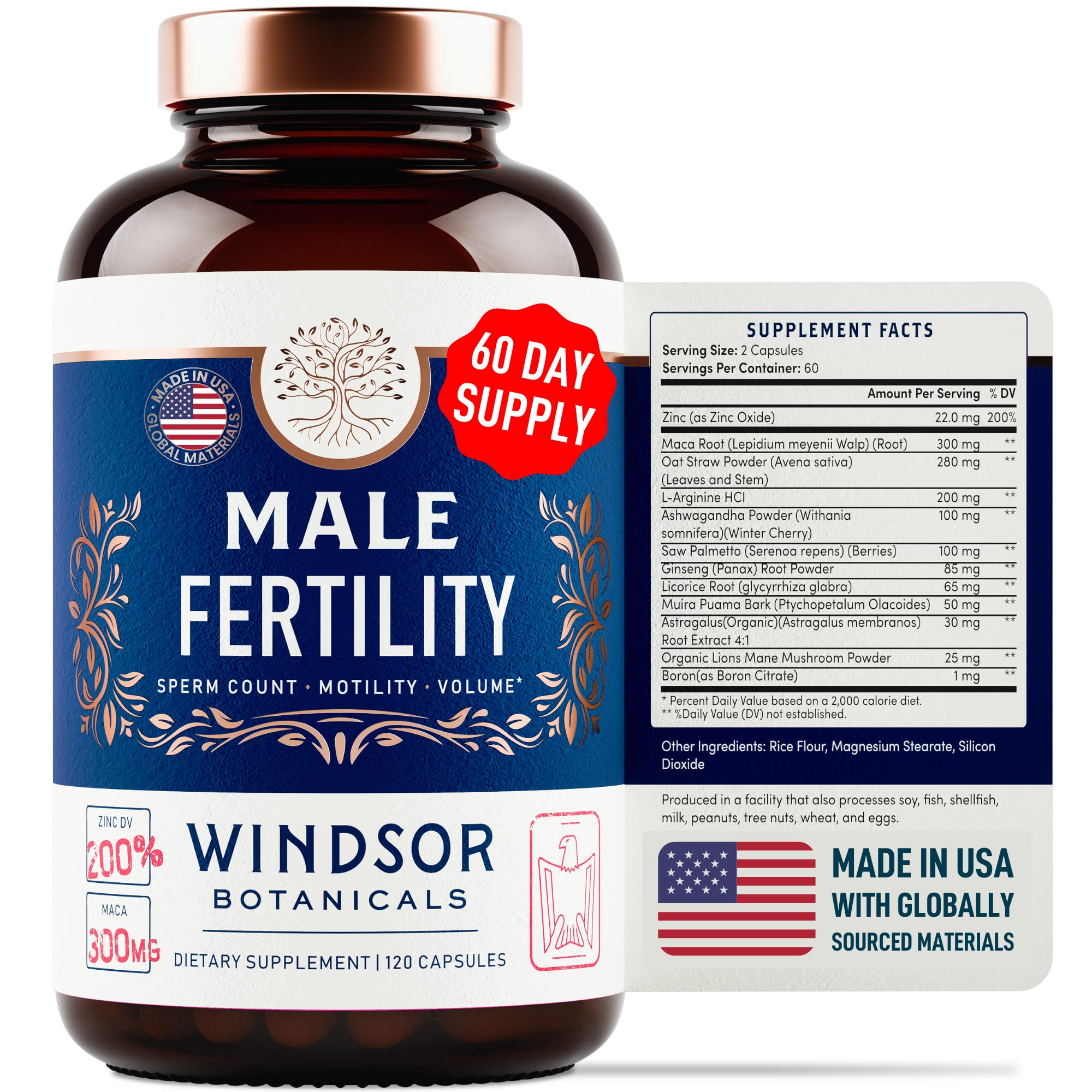 WINDSOR BOTANICALS Male Fertility Supplement and DHA with Folic Acid Prenatal Bundle