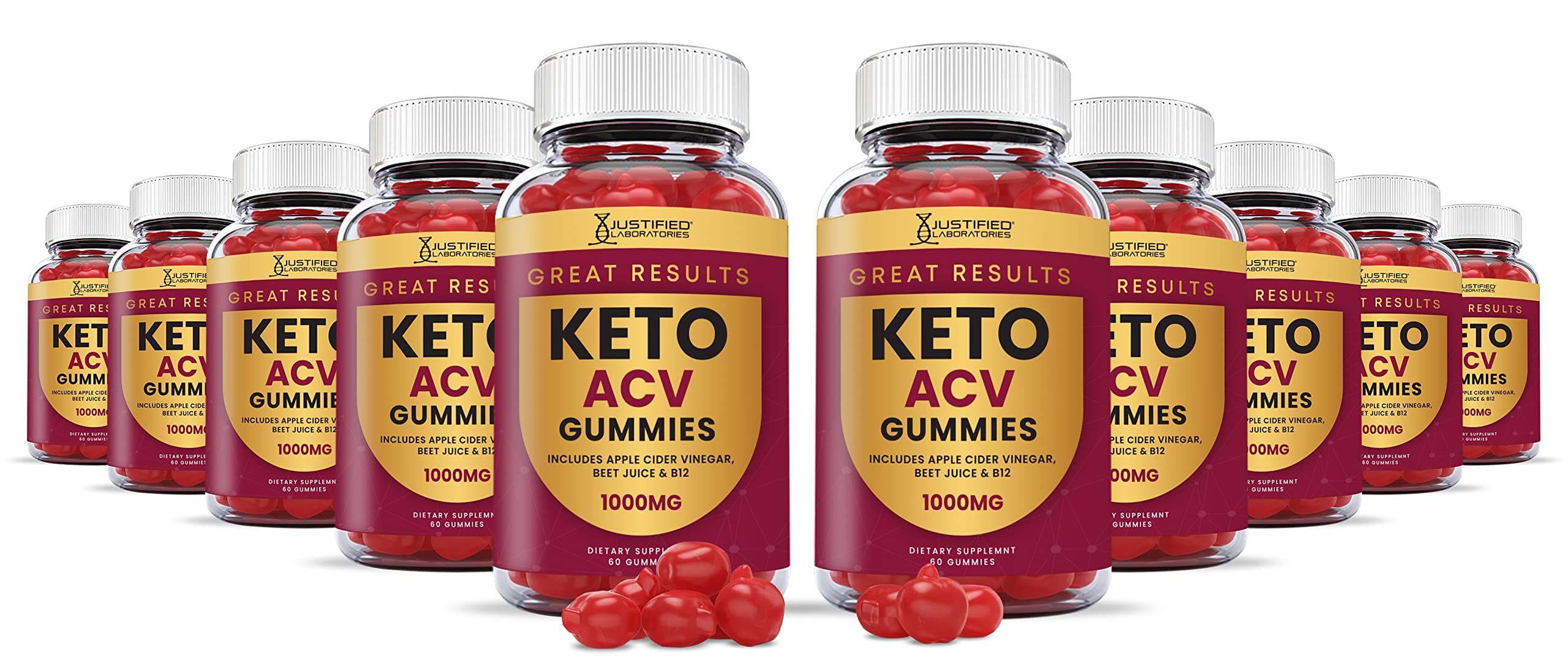 Justified Laboratories (10 Pack) Great Results Keto ACV Gummies 1000MG 