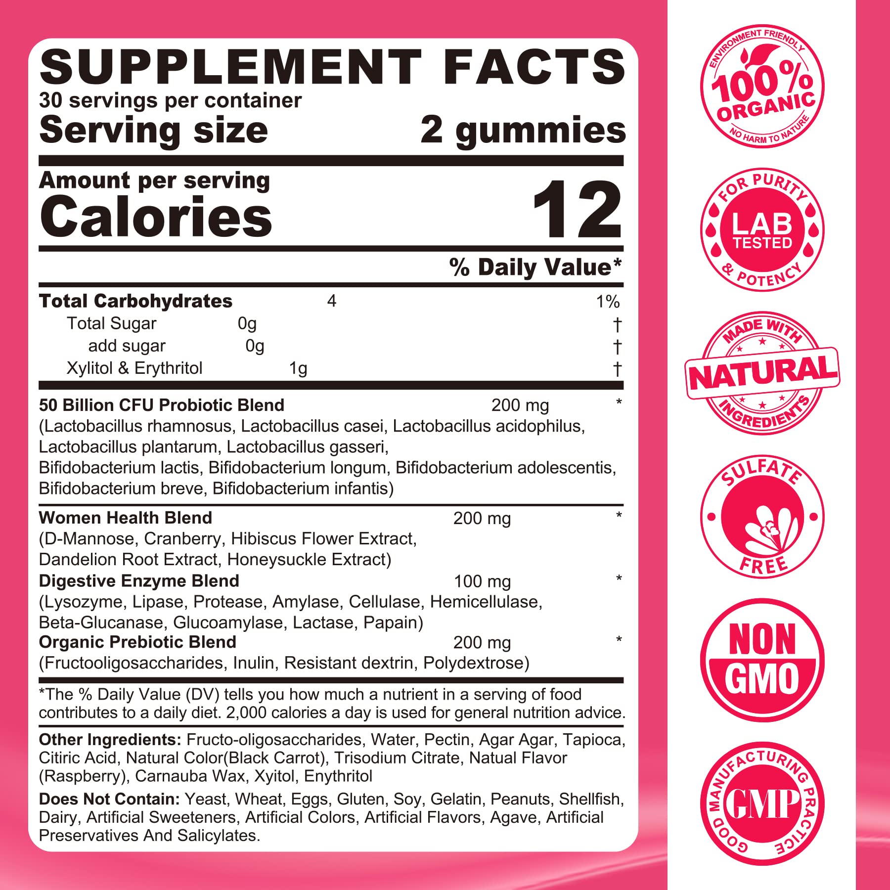 Probiotics for Women Gummies, Sugar Free Vaginal Probiotics 50 Billion CFU 10 Strains w/ Cranberry