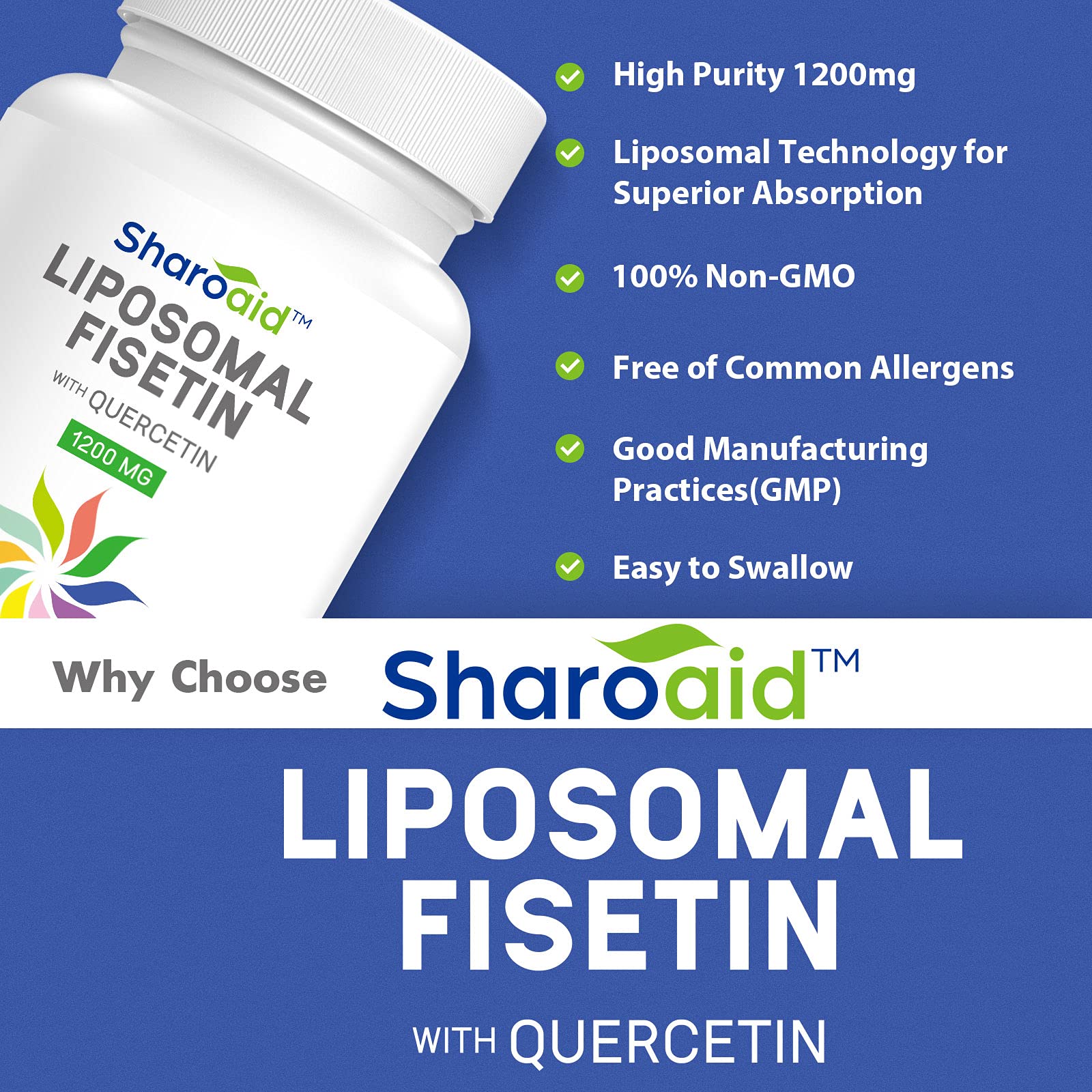 Sharoaid Liposomal Fisetin with Quercetin Supplements 1200 mg per Serving