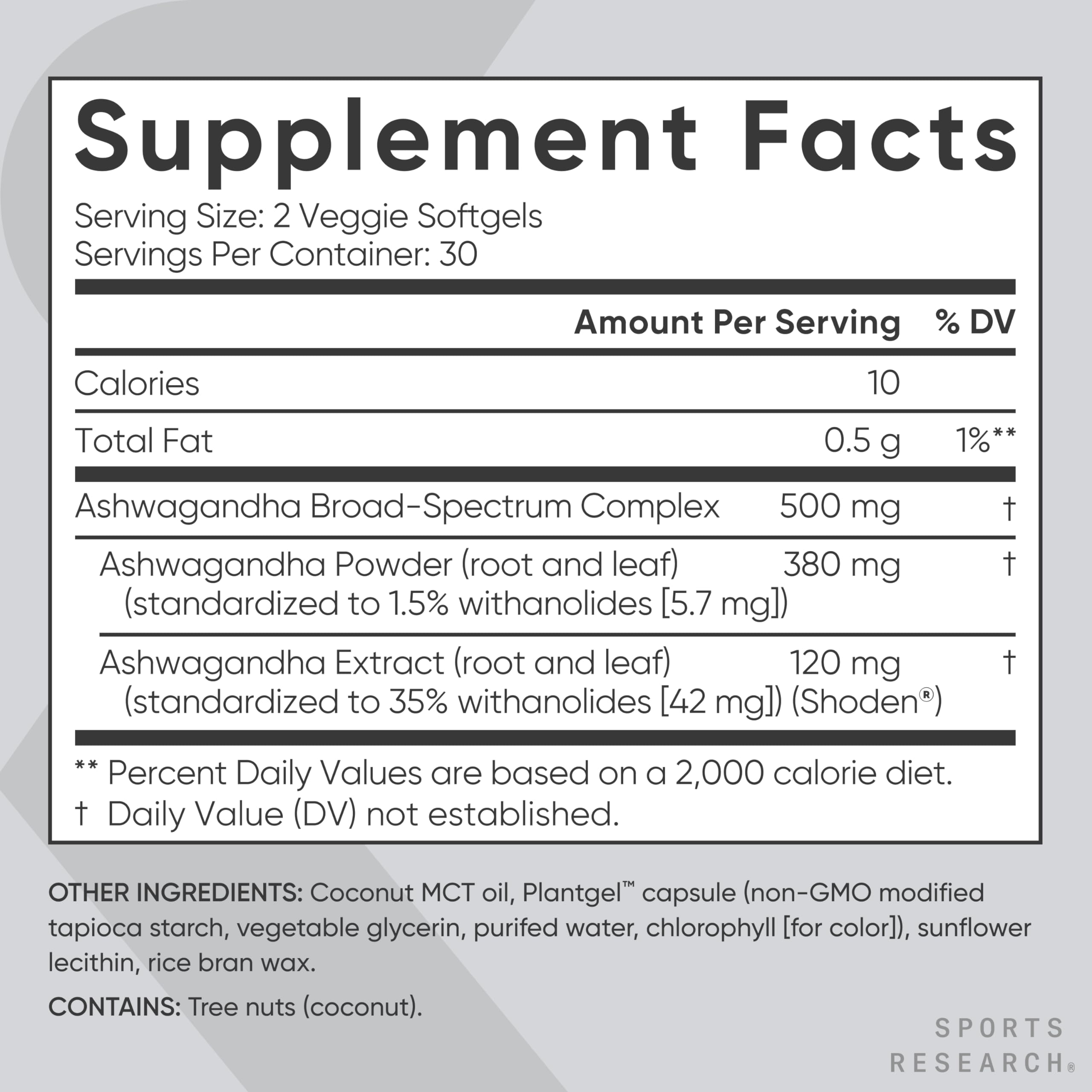 Sports Research® Ashwagandha Softgels with Coconut MCT Oil - Natural Adaptogen