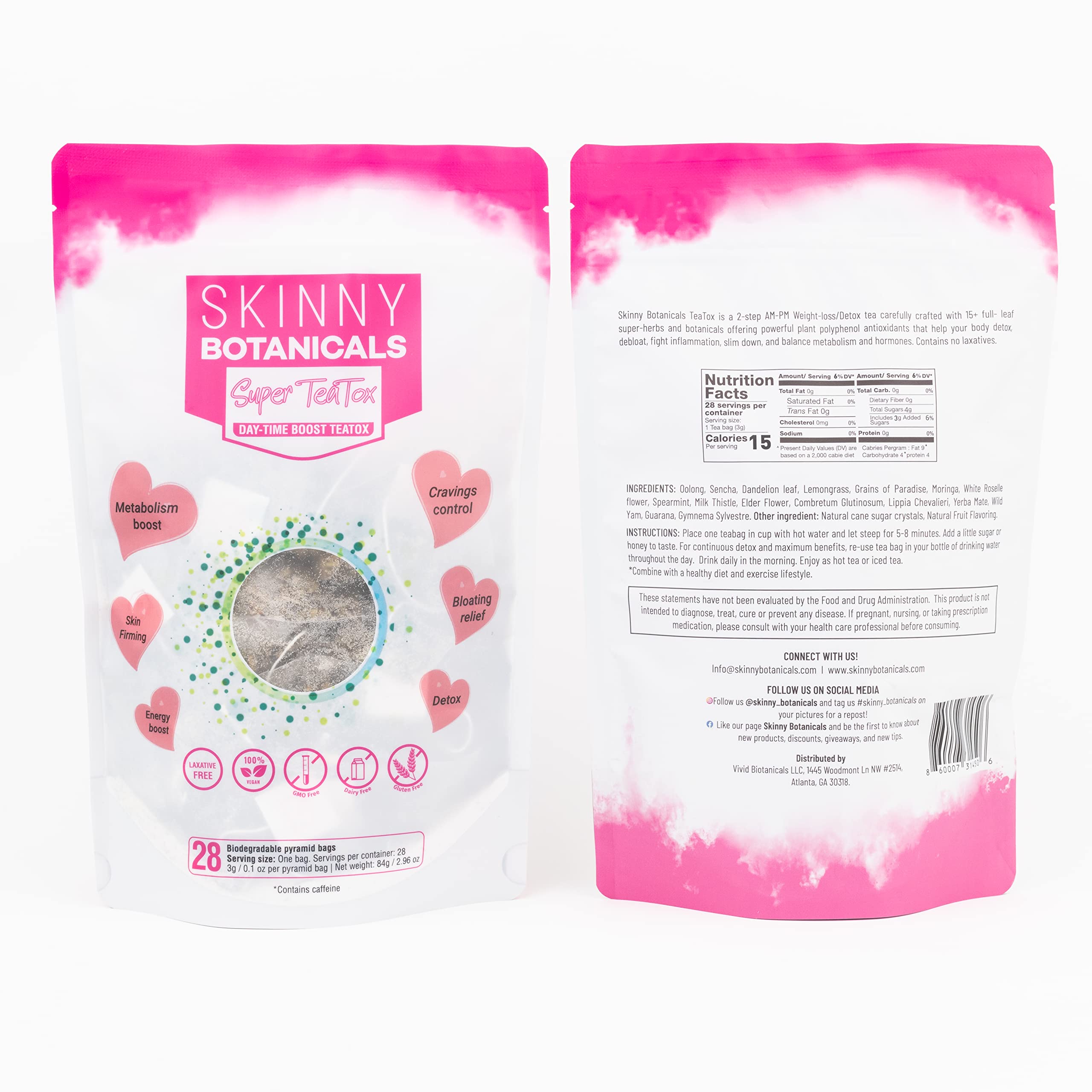 Skinny Botanicals Daytime Detox Tea for Body Cleanse All Natural - Laxative-Free, Supports