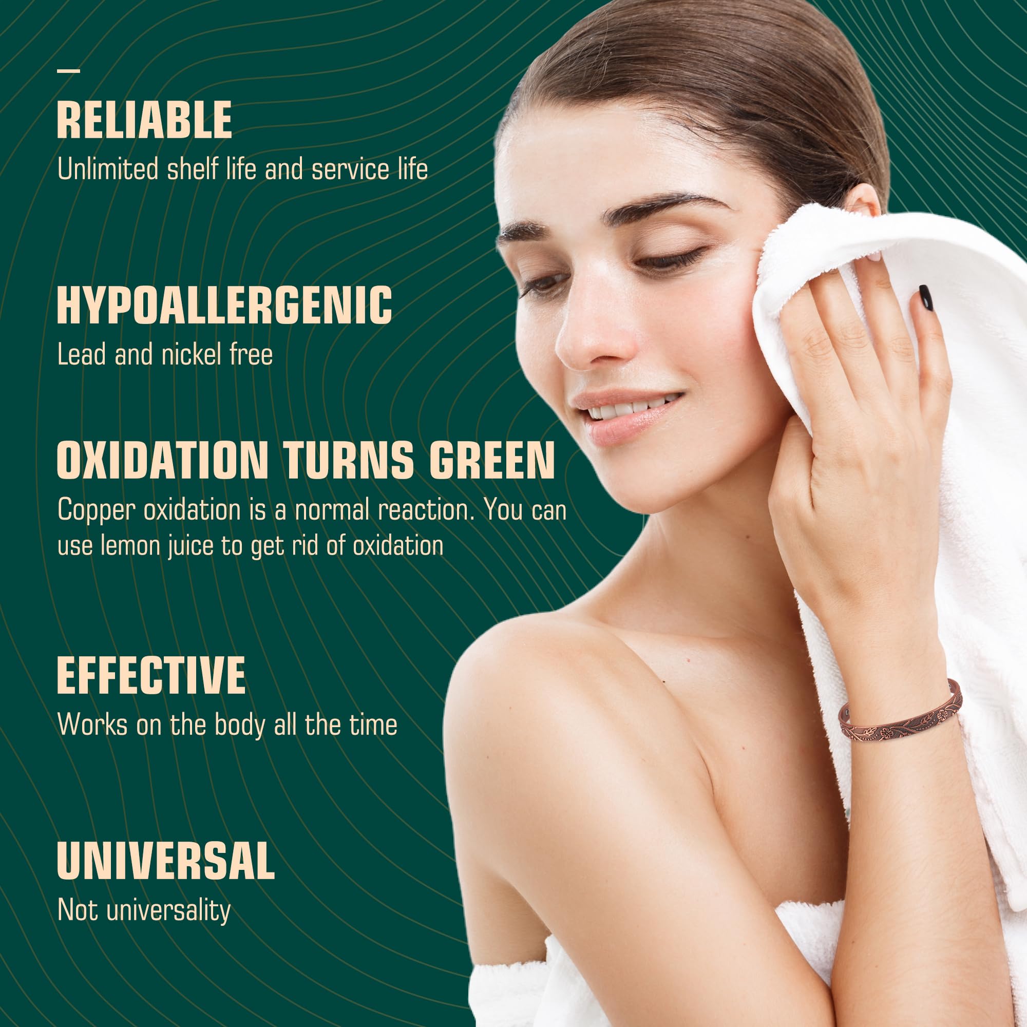 FASCIO Copper Bracelets and Copper Ring for Women Men,Adjustable Magnetic Lymphatic