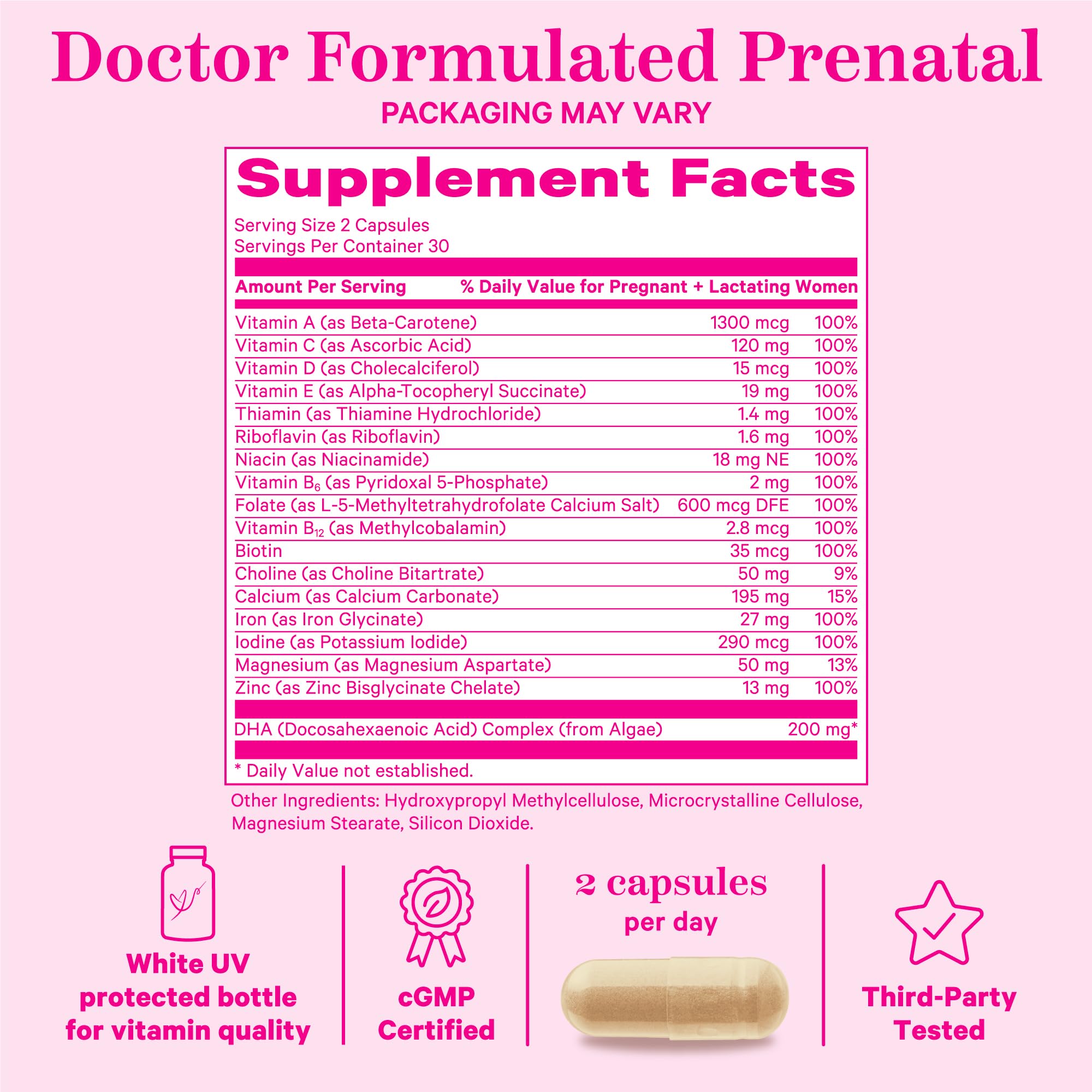Pink Stork Total Prenatal Vitamins with DHA, Folate, Iron, Choline, and Vitamin B12 - Prenatals