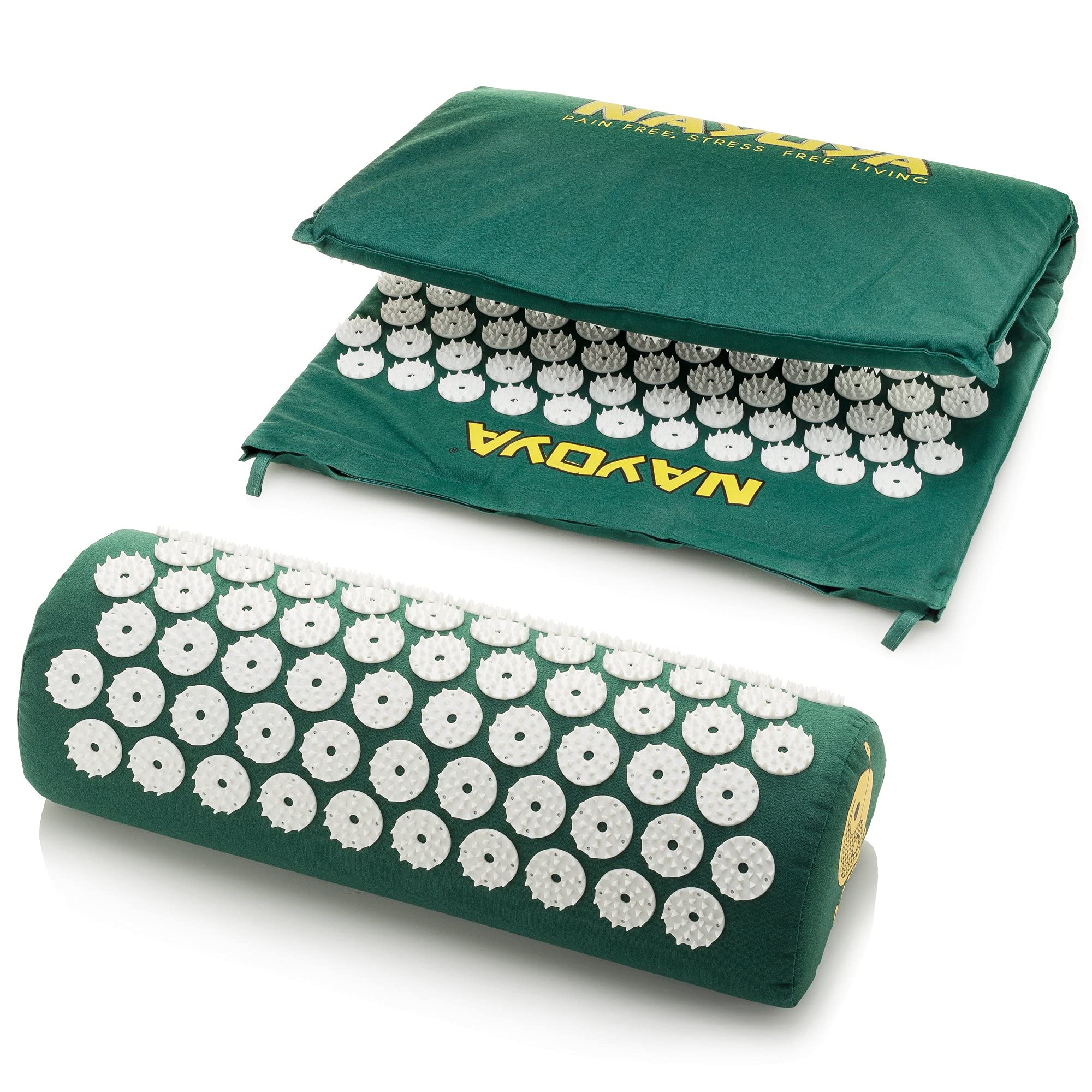 NAYOYA Neck and Back Pain Relief - Acupressure Mat and Neck Pillow Set - Relieves Stress and Sciatic Pain
