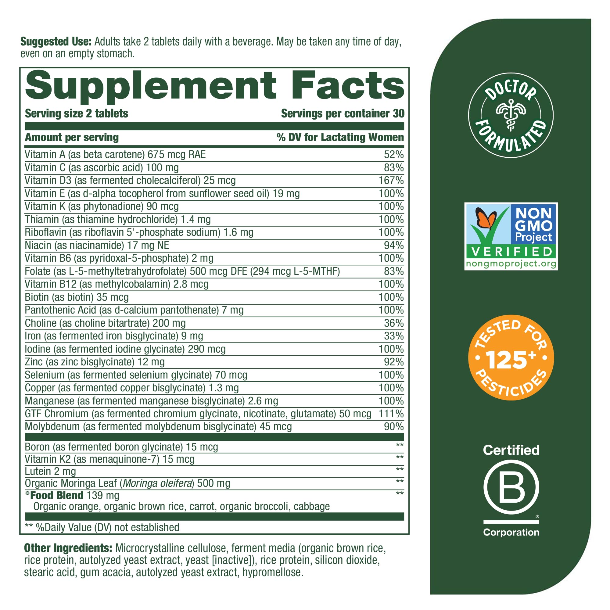 MegaFood Baby & Me 2 Postnatal Vitamins for Breastfeeding Moms with Folate