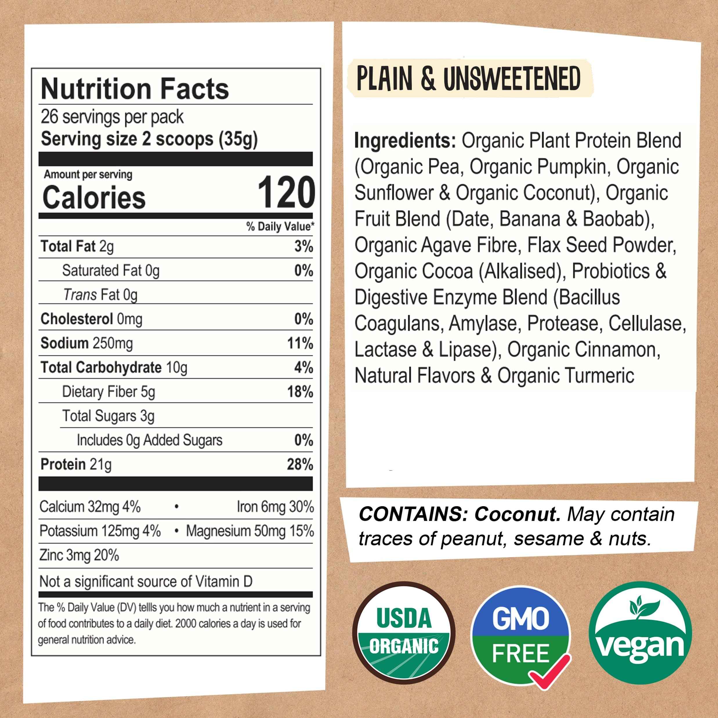 EarthChimp Organic Vegan Protein Powder - with Probiotics - Non GMO, Dairy Free