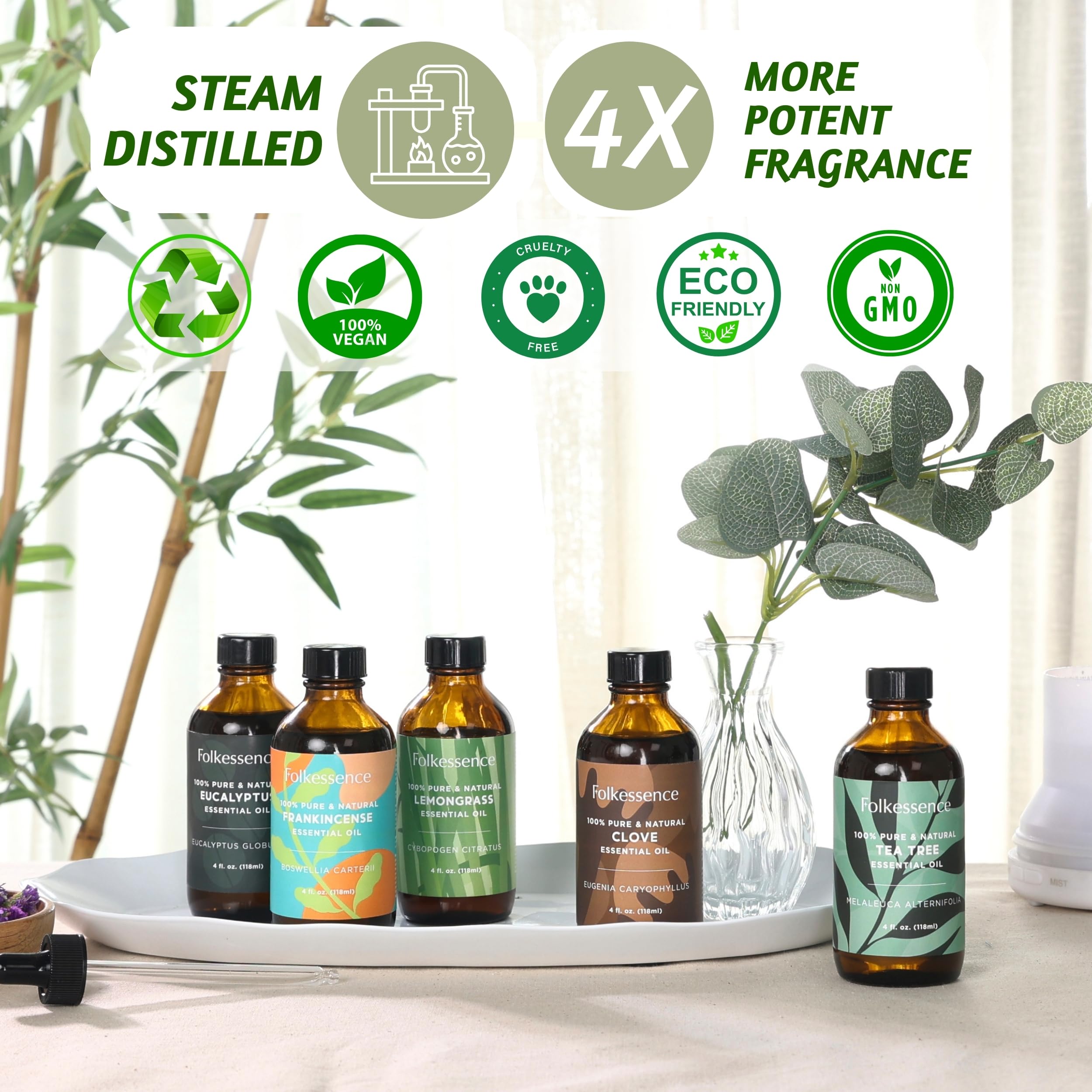 Folkulture Eucalyptus Essential Oil for Diffuser - 4 Fl Oz - 100% Pure, Natural and Undilluted Essential Oil