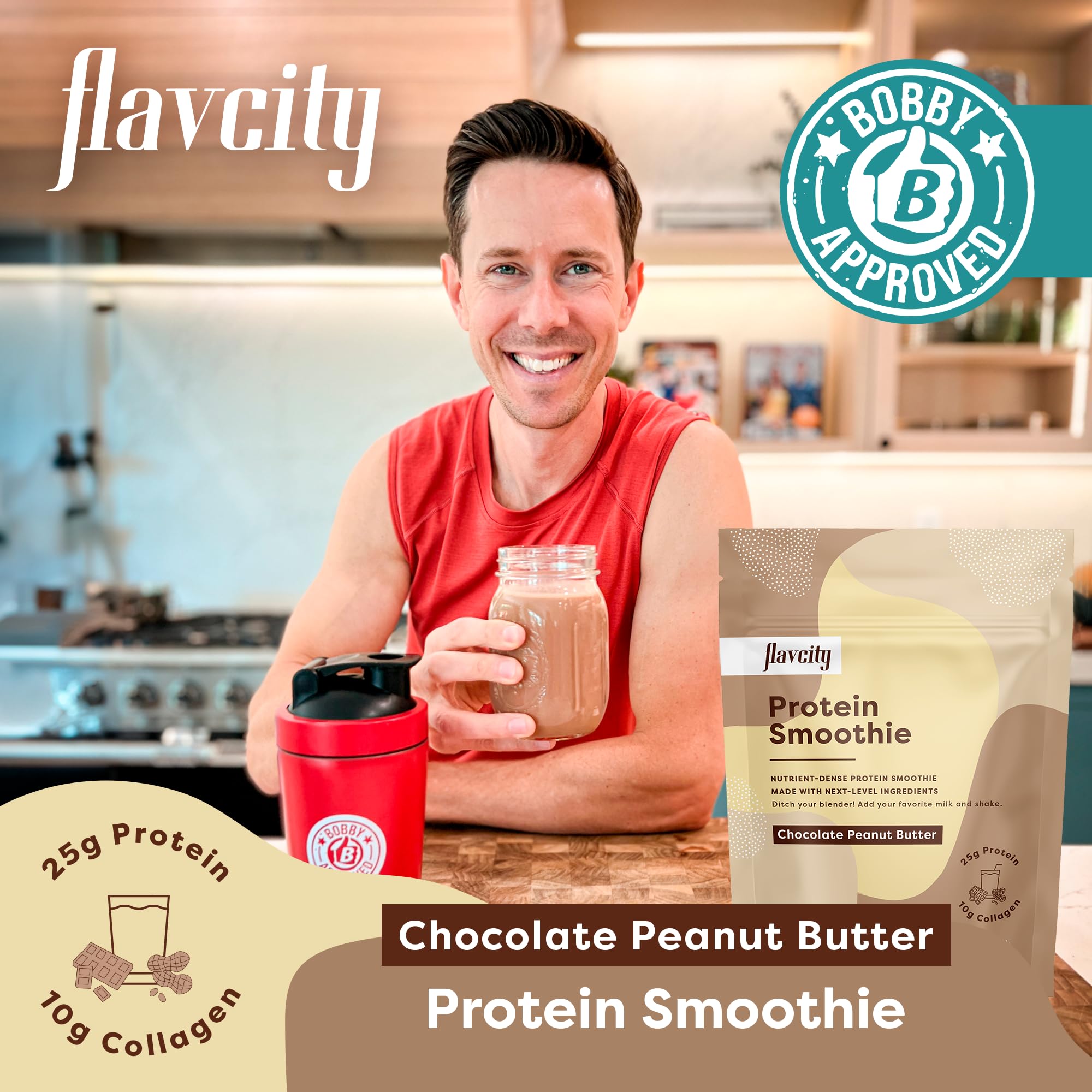 FlavCity Protein Powder Smoothie, Chocolate Peanut Butter - 100% Grass-Fed Whey Pro