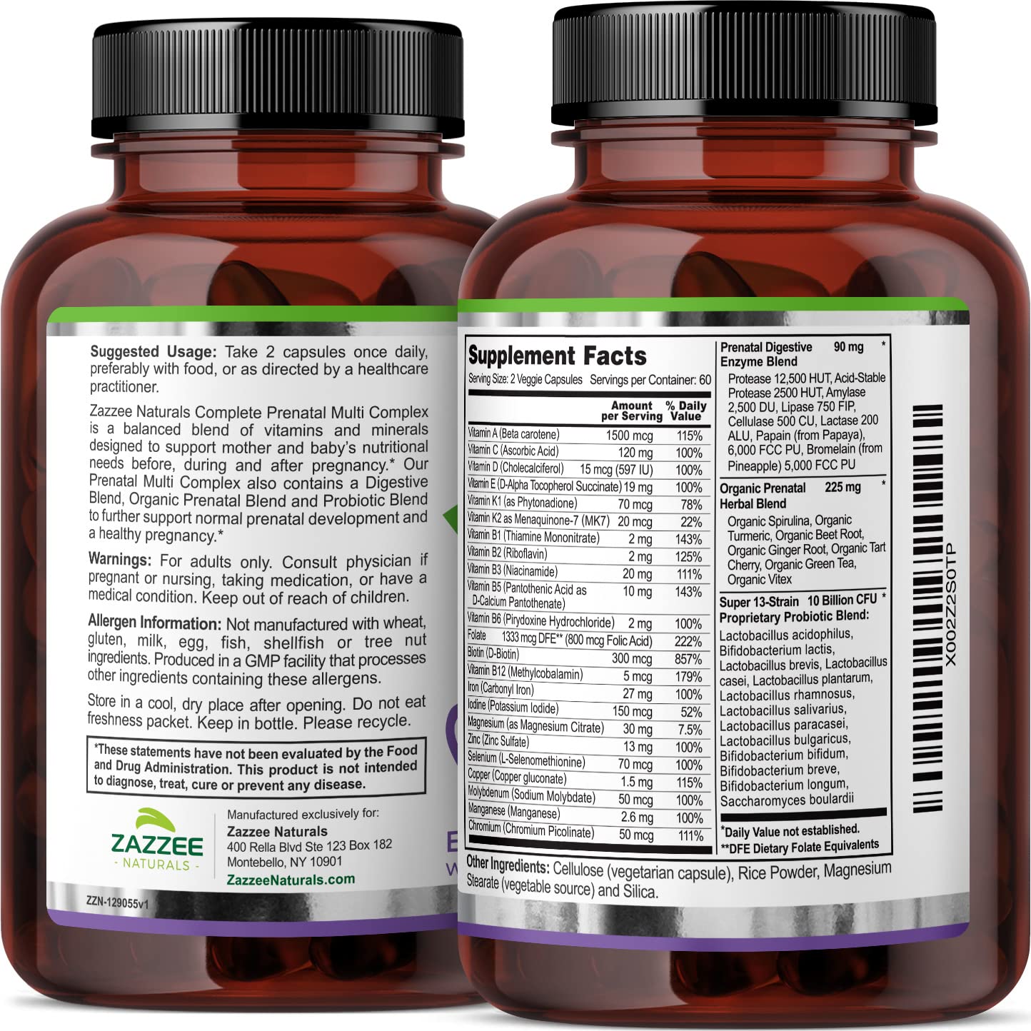 Zazzee Extra Strength Complete Prenatal Multi Complex, 120 Vegan Capsules, 2 Month Supply