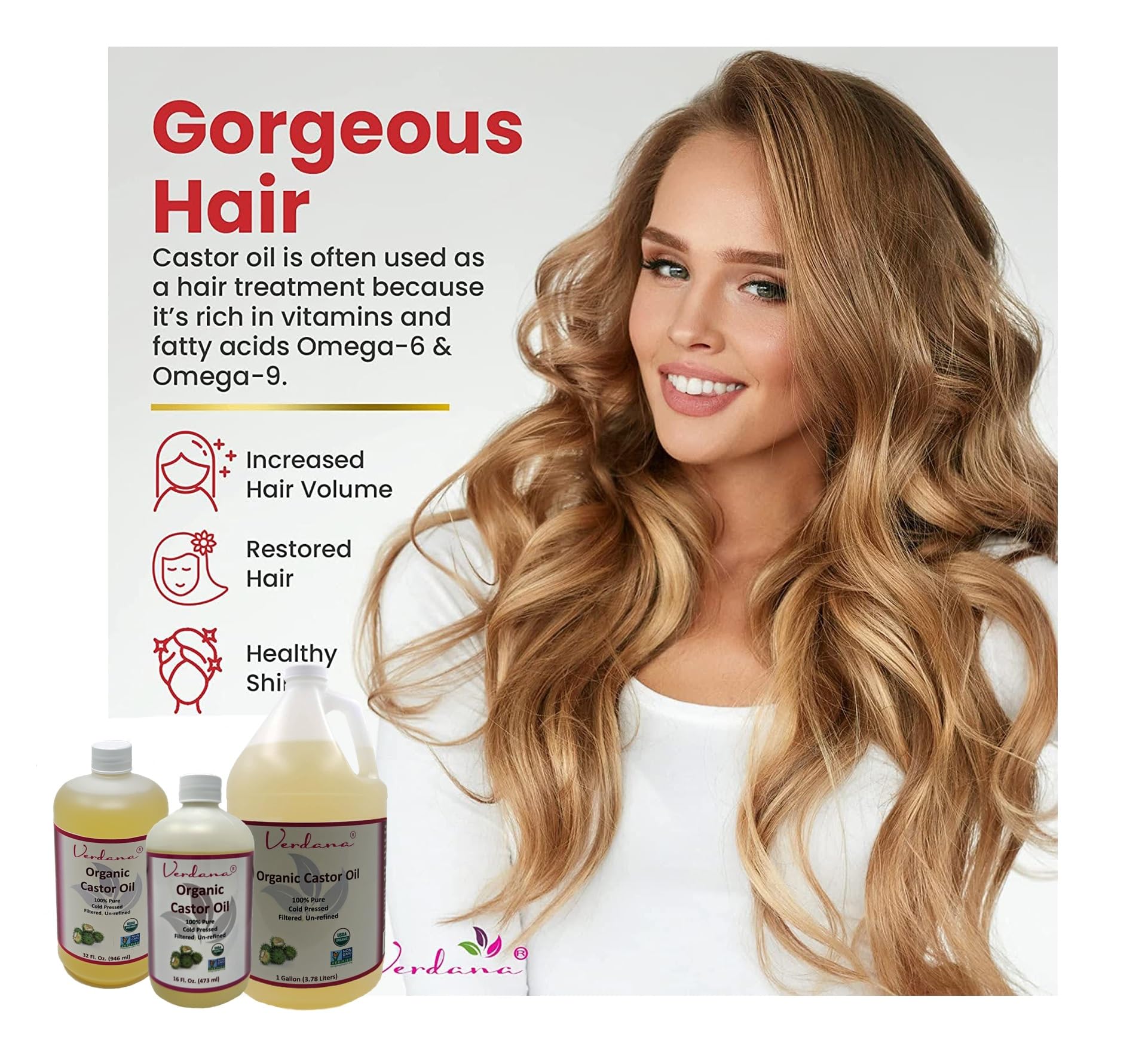 Verdana Organic Castor Oil – USDA Certified Organic – Cold Pressed, Unrefined, 100% Pure and Hexane