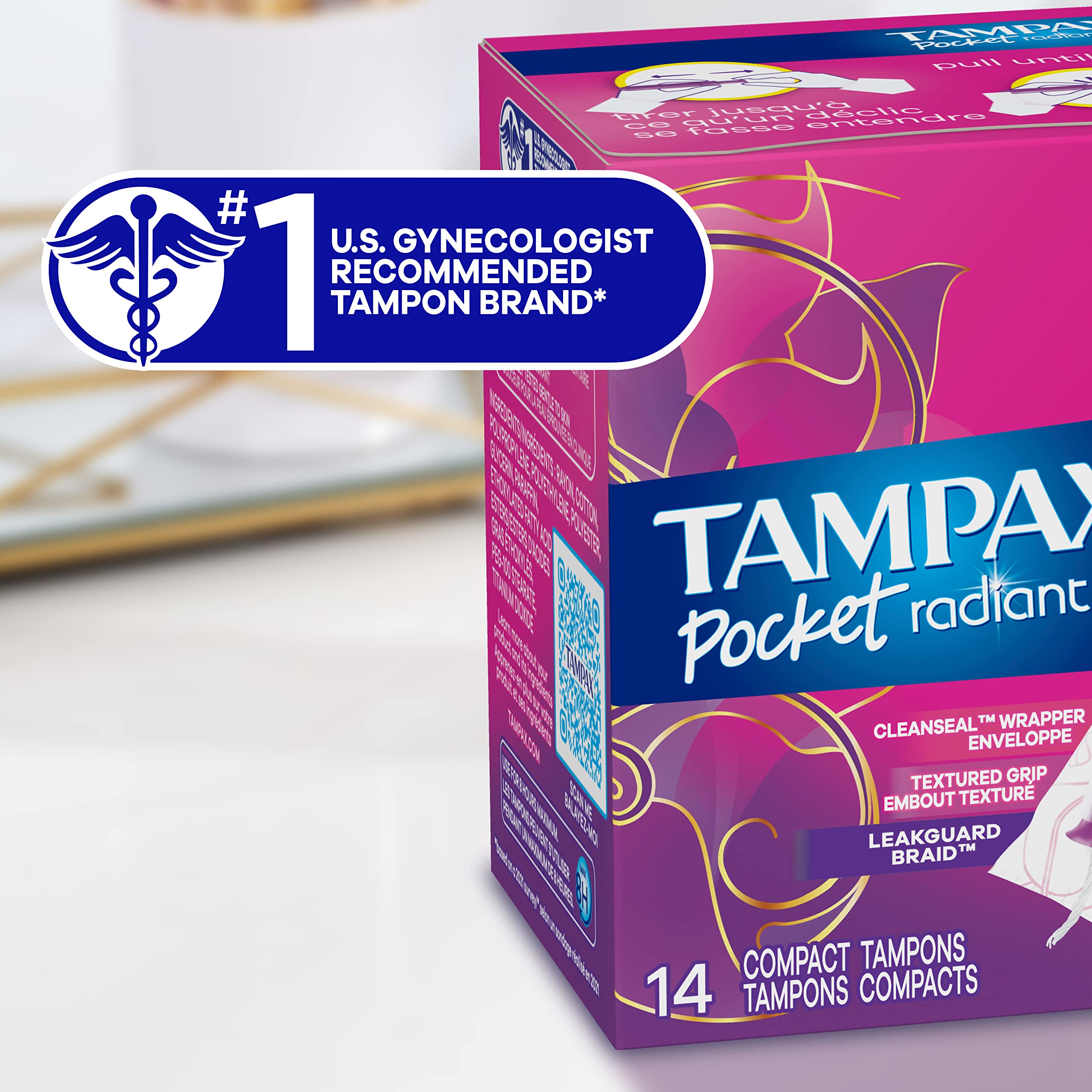 Tampax Pocket Radiant Compact Tampons Multi Pack, Regular/Super Absorbency with BPA-Free