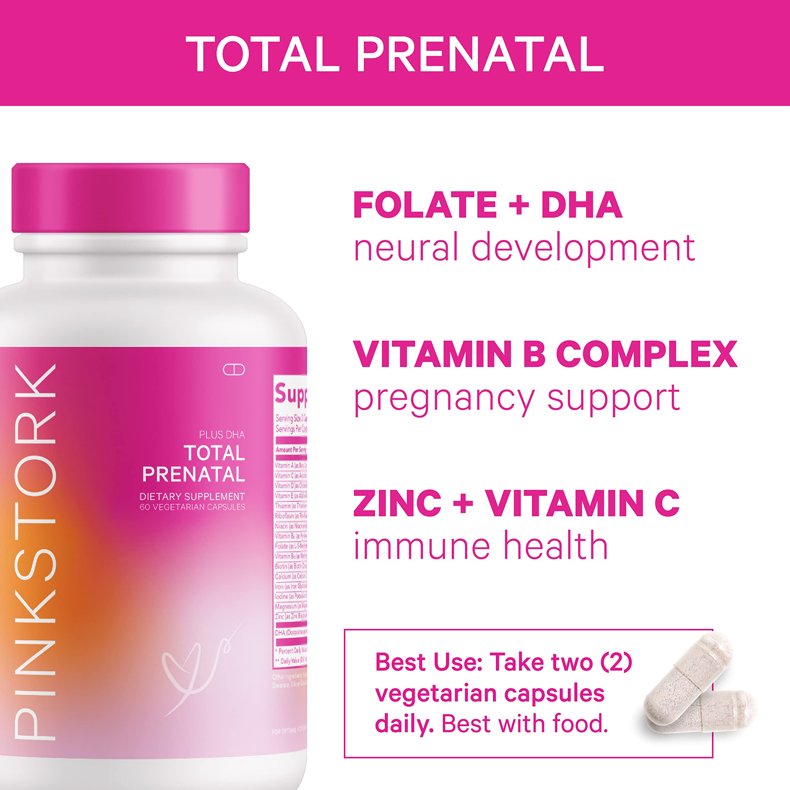 Pink Stork Ultimate Prenatal Vitamin Trio: Total Prenatal + Pro + Folate, Pregnancy Probiotic for Women