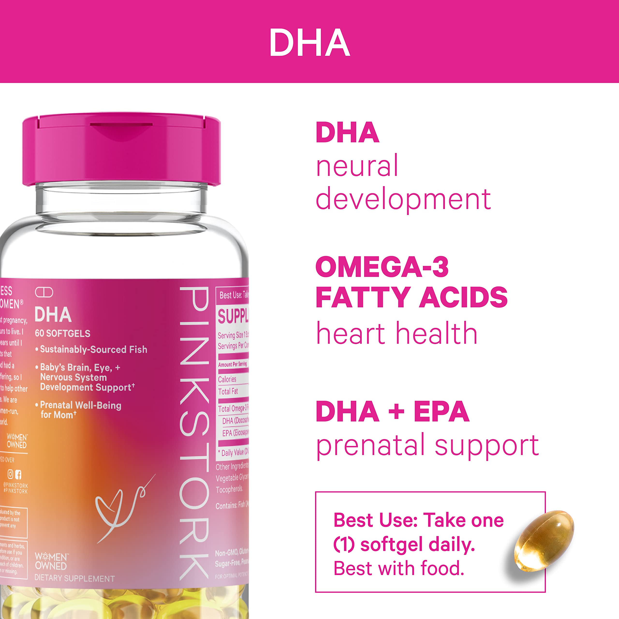 Pink Stork Liquid Prenatal Vitamin Bundle: Liquid Prenatal Vitamin with DHA and Folic Acid + Pro + DHA