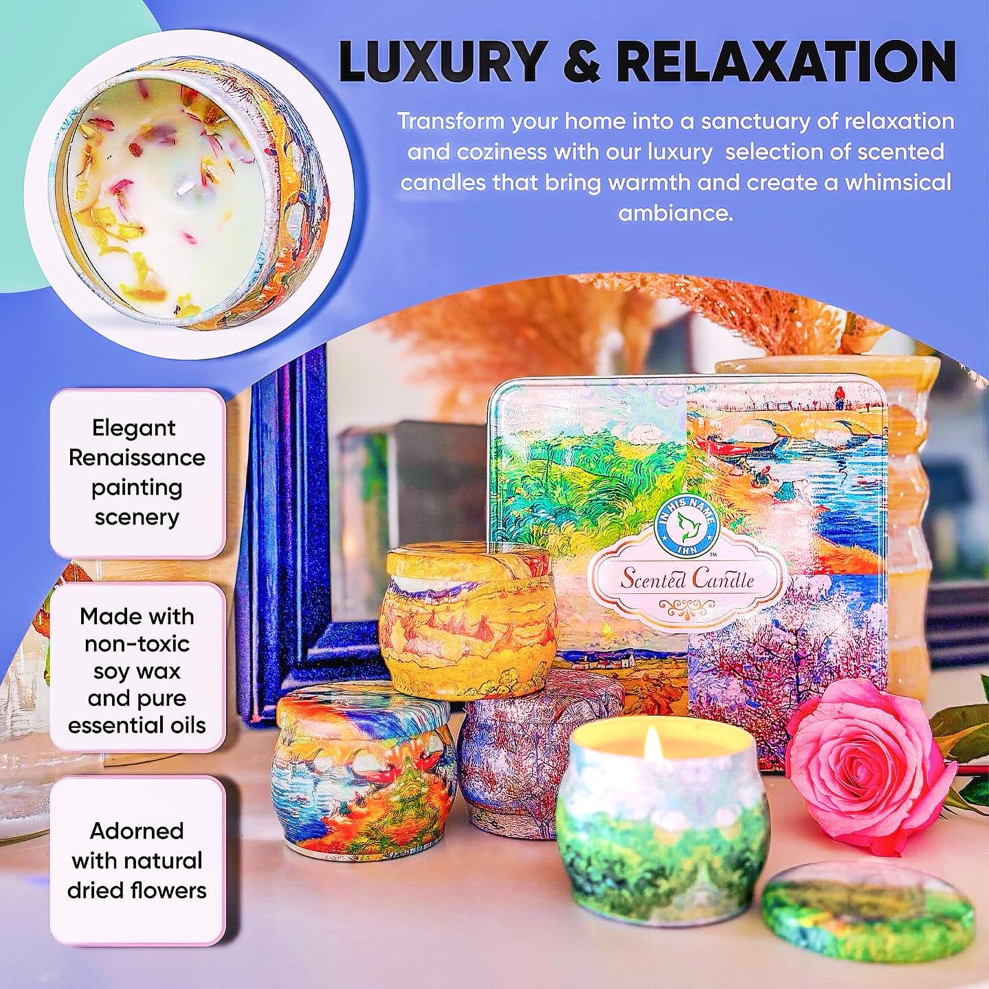 Scented Candles Gift for Women, 4 Pack, Reusable Tin Box, Luxury Candles for Home