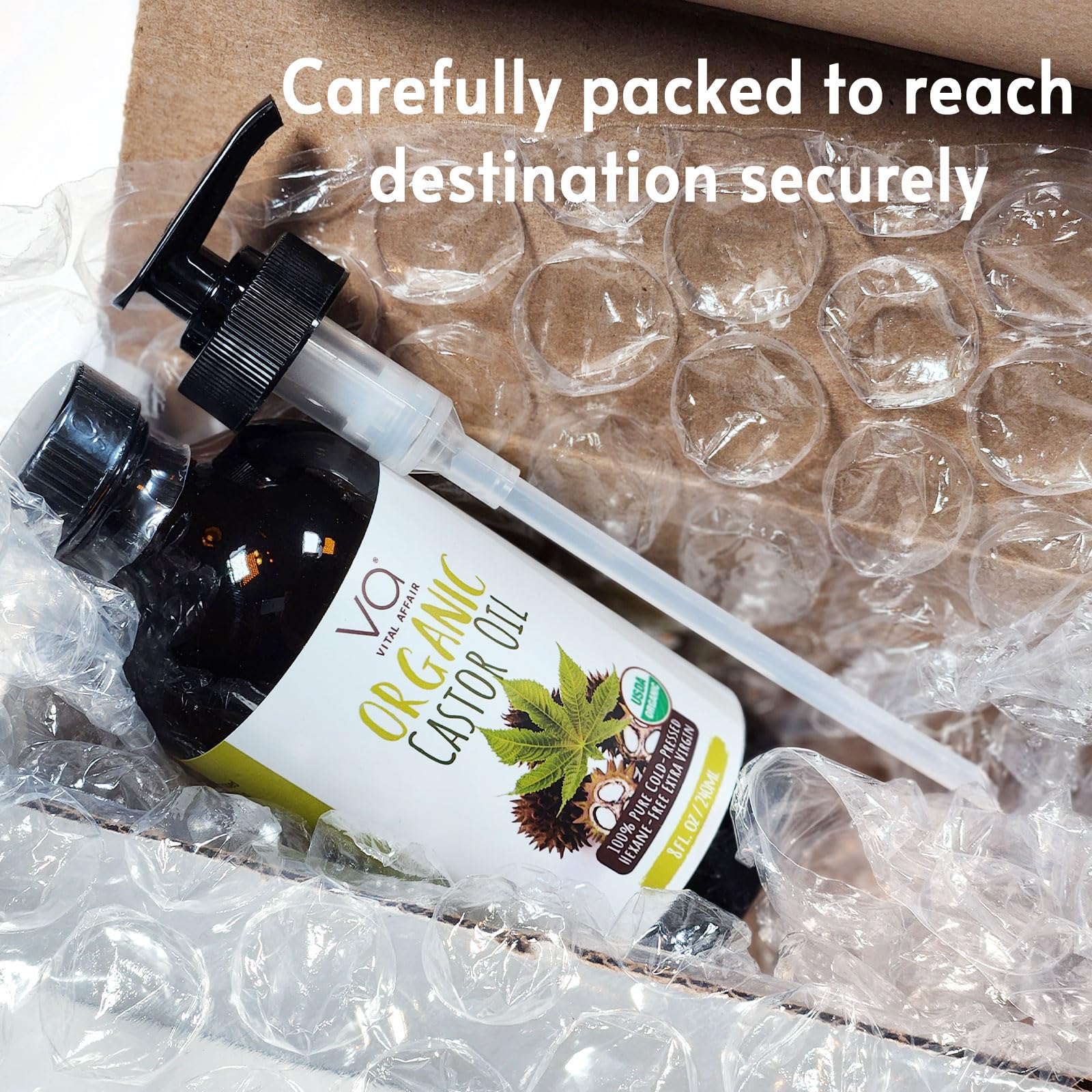 VITAL AFFAIR Castor Oil Organic Cold Pressed Unrefined Glass Bottle- USDA Certified Organic Castor Oil