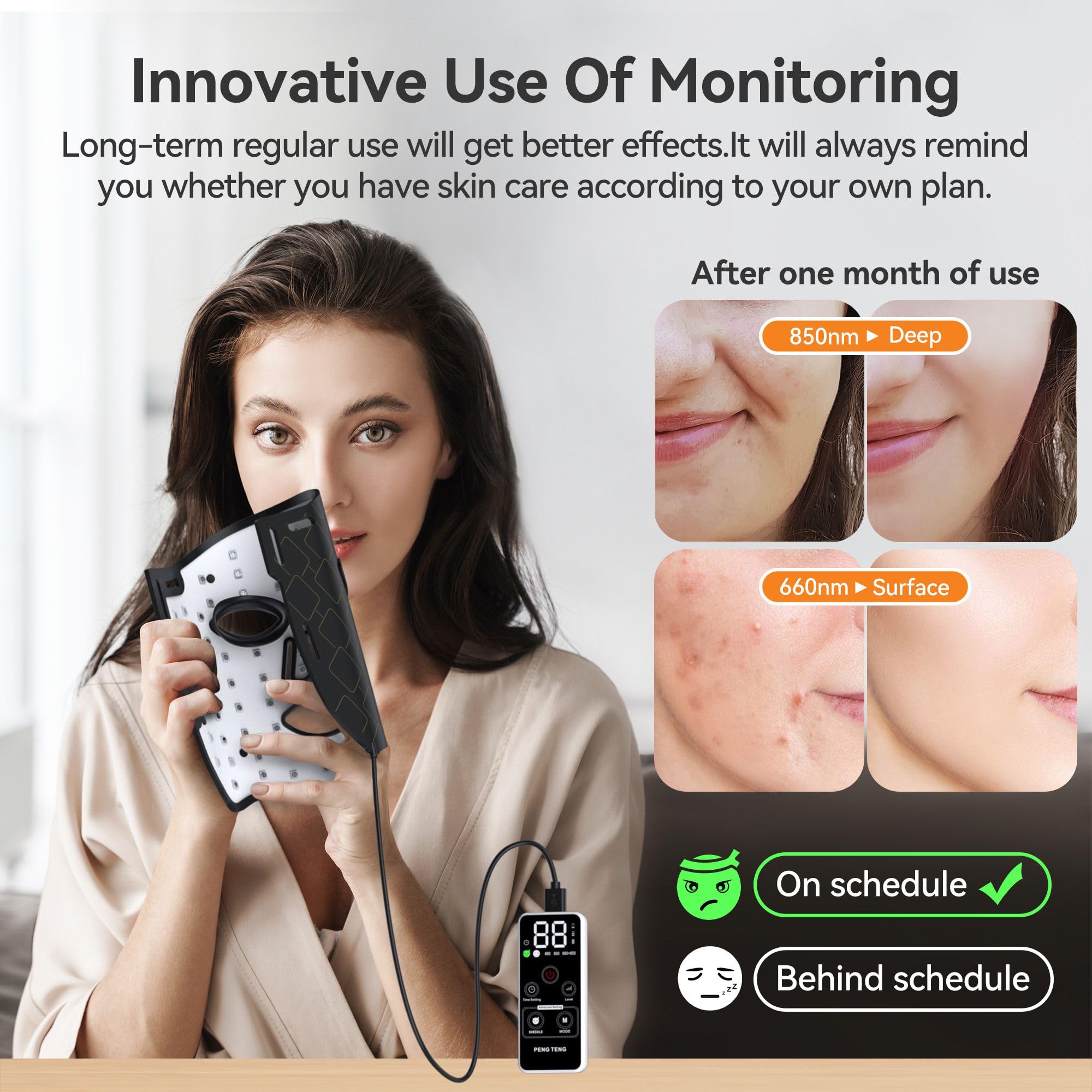 Peng Teng Red Light Therapy for Face, 660NM and 850NM,Innovative use of Monitoring,red Light Therapy Masks