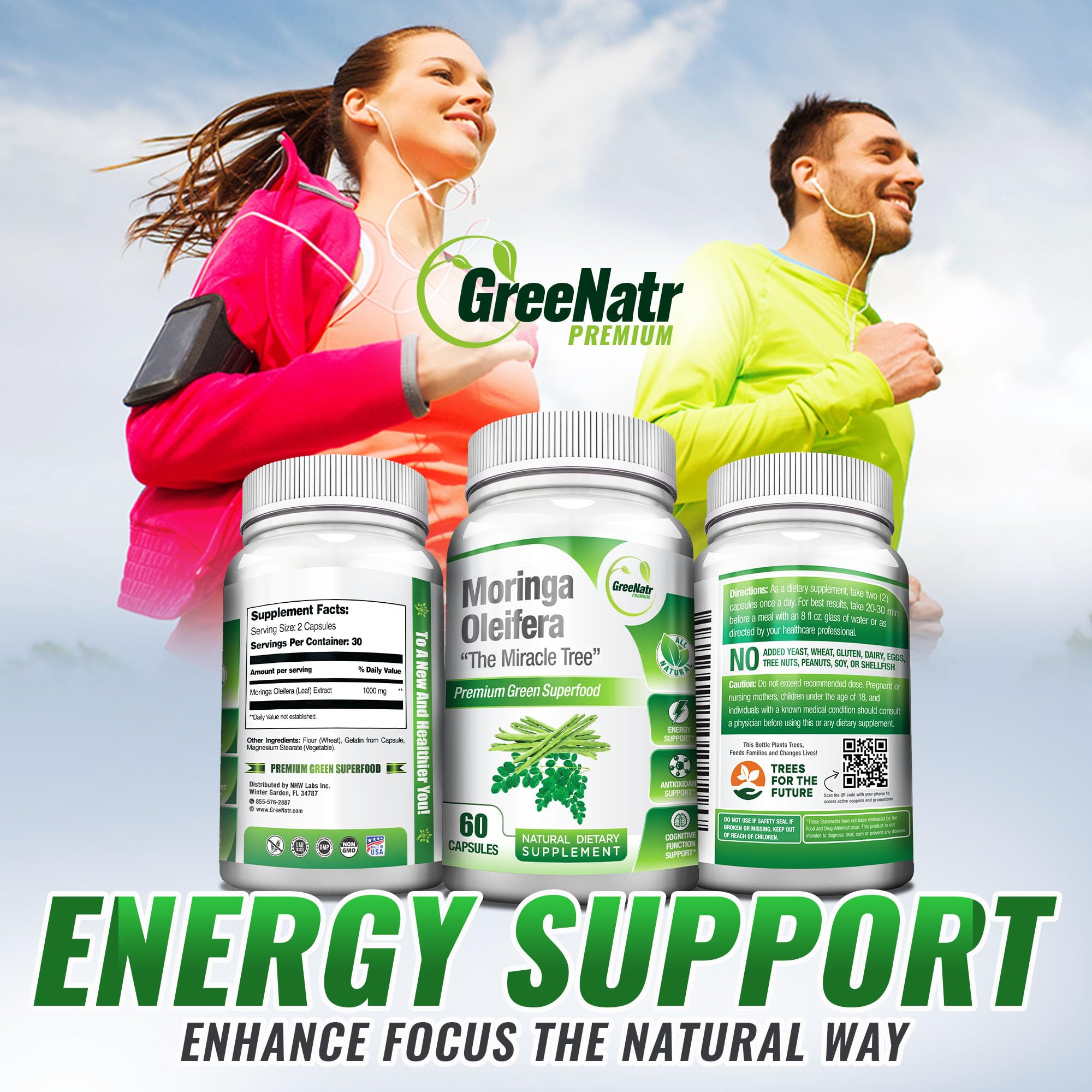 GreeNatr Pure Moringa Oleifera for Mood Enhancement Plus Menopause Support Complex for Hot Flashes