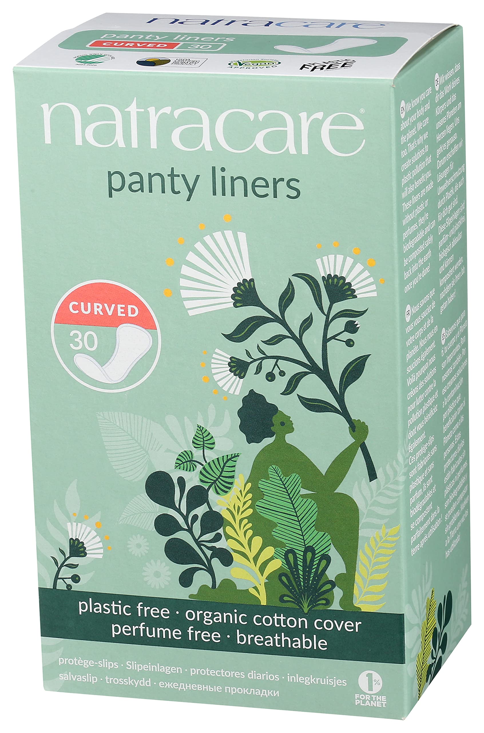 Natracare Natural Organic Curved Panty Liners, with Certified Organic Cotton, Ecologically Certified