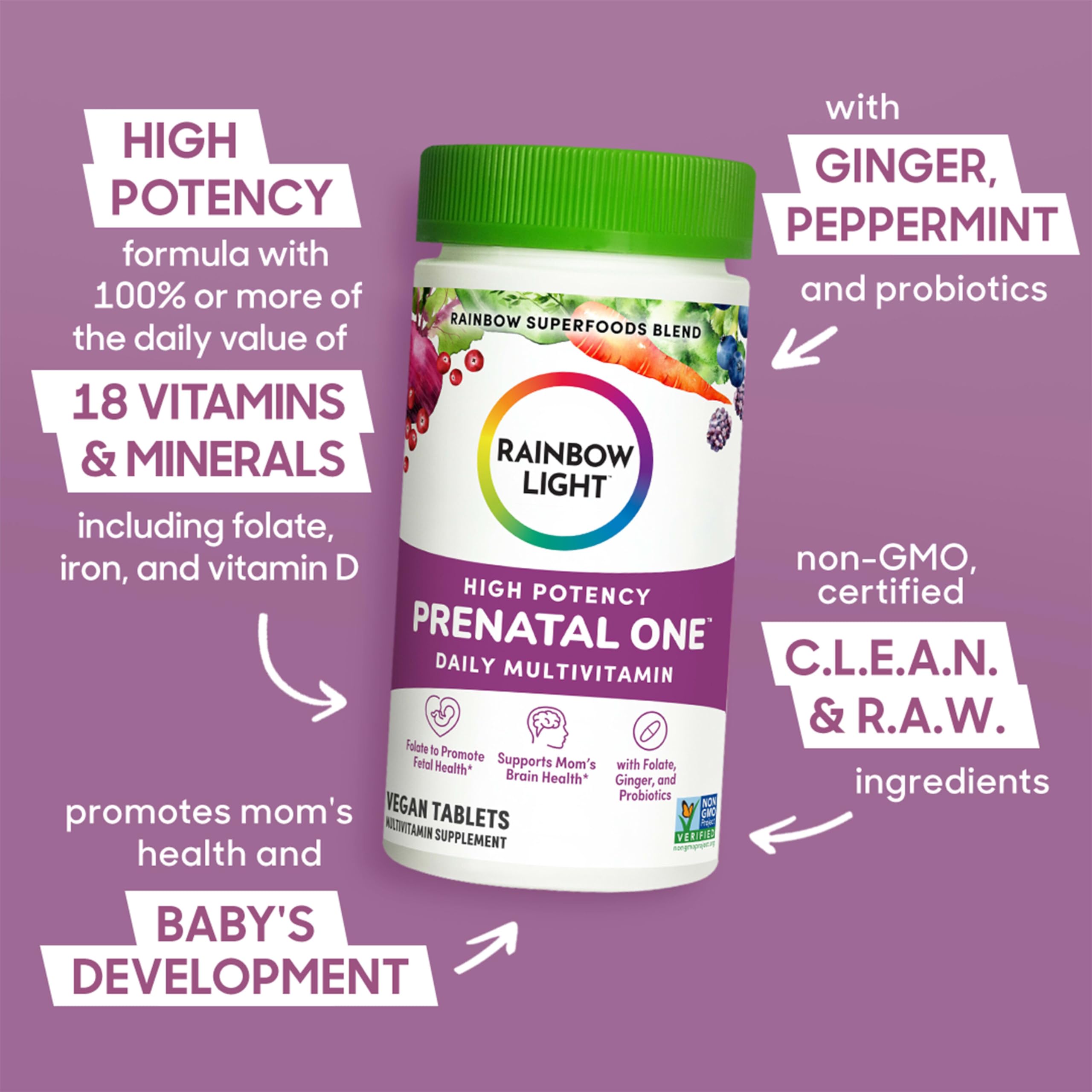 Rainbow Light Prenatal One High Potency Daily Multivitamin with Folate, Ginger and Probiotics