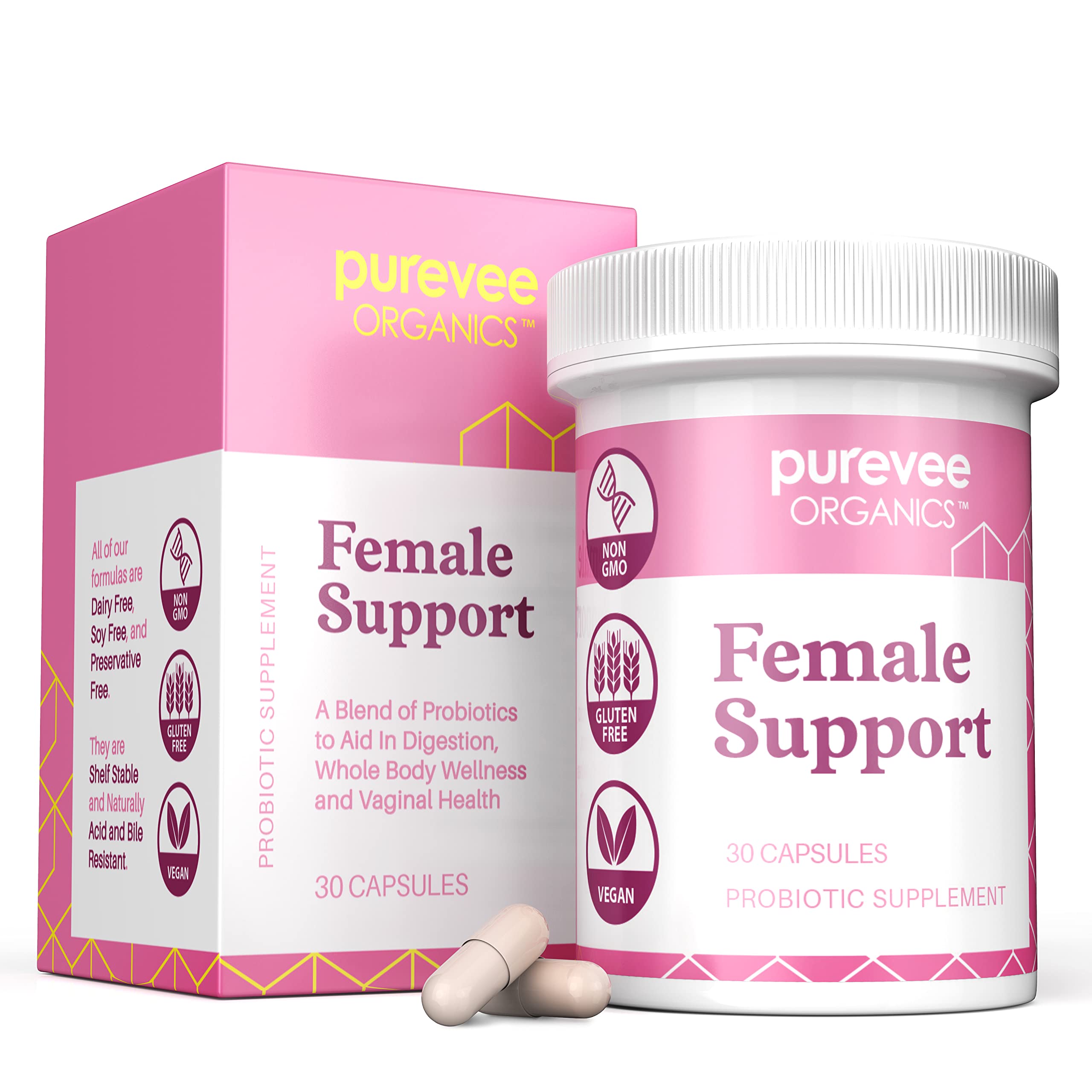 Purevee Organics Vaginal Probiotics for Women, 10 Essential Probiotic Strains, Vaginal + pH Balance