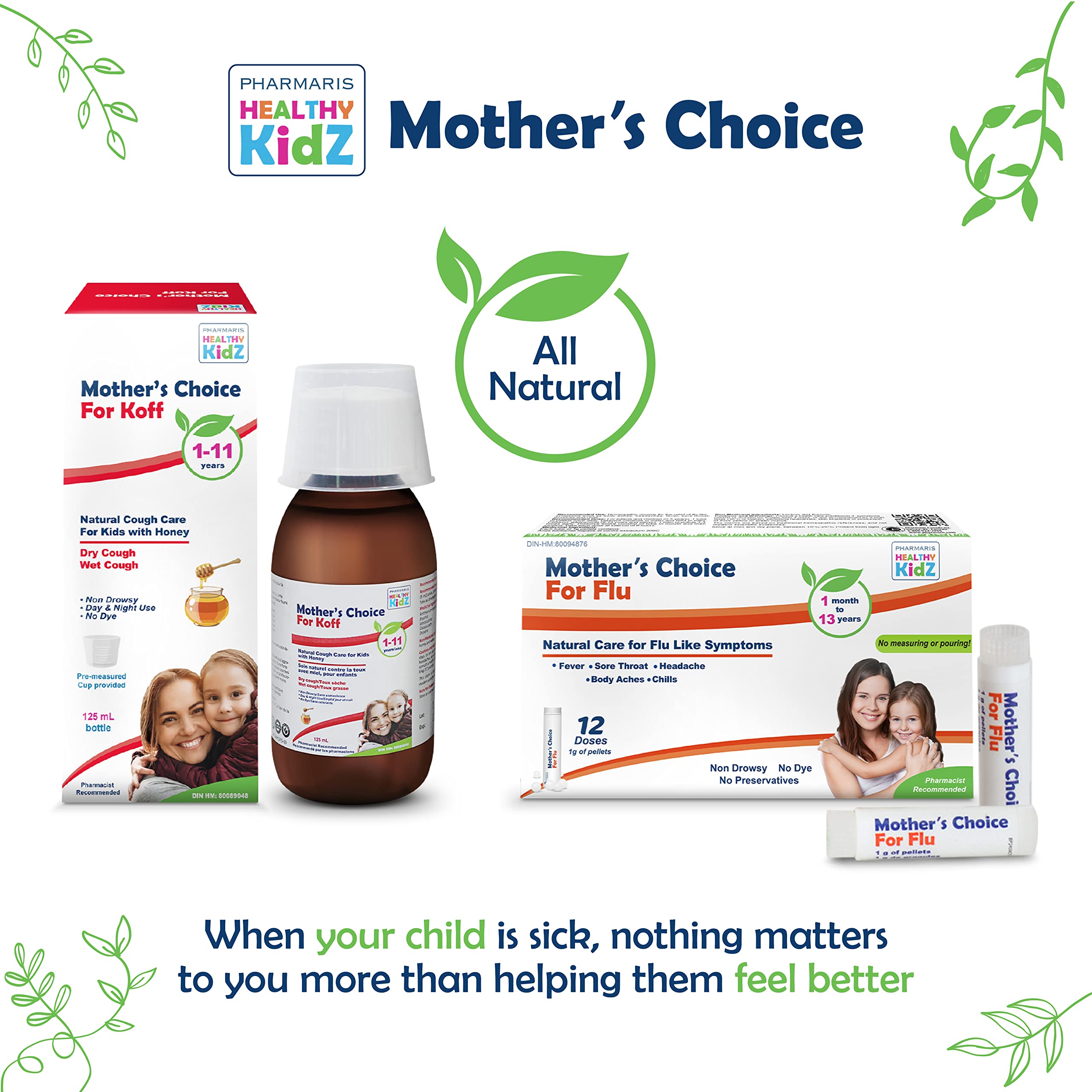 Mother’s Choice for Koff, for Dry and Wet Cough, Natural Cough Care for Kids with Honey, 125 ml
