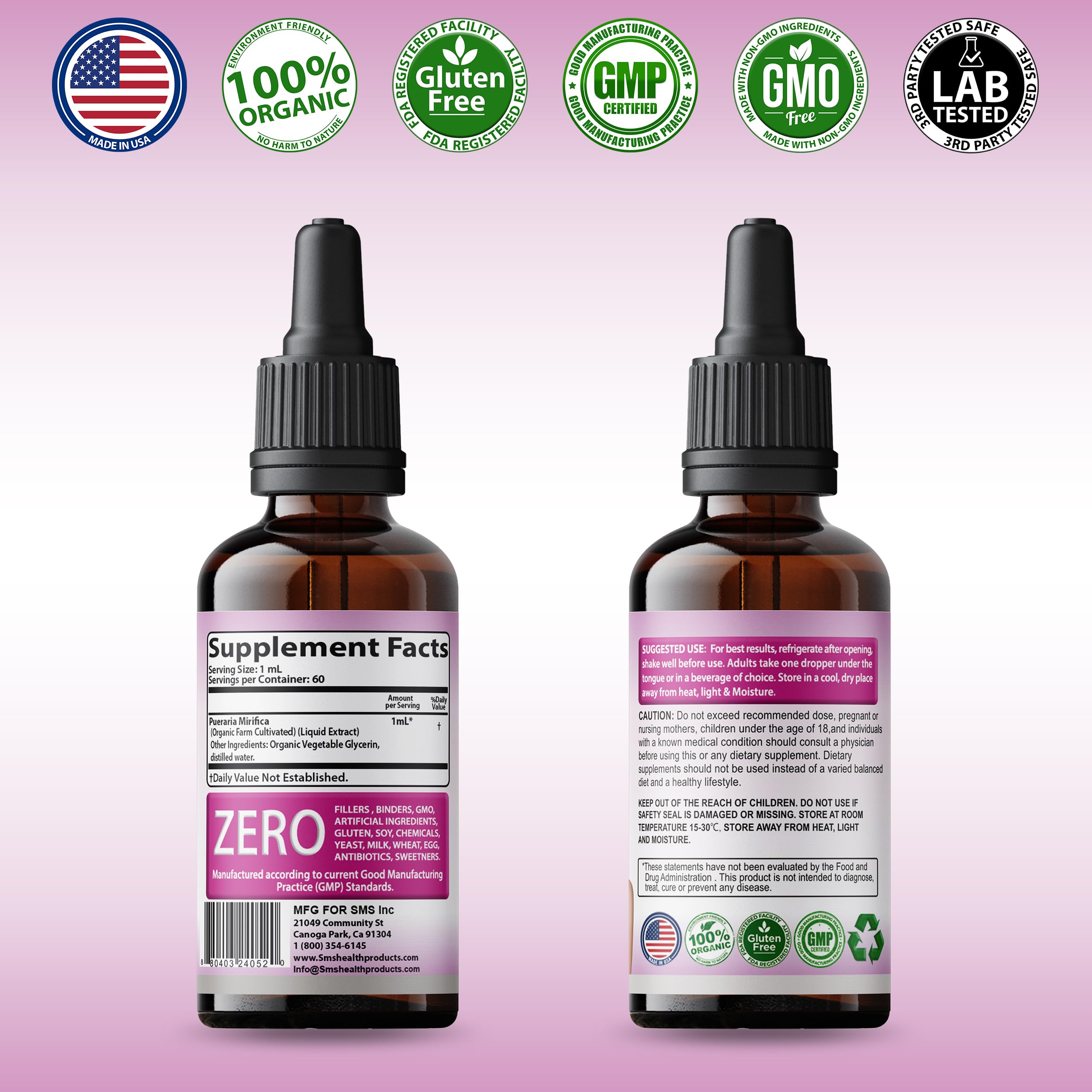 SMSHEALTHPRODUCTS.com Pueraria Mirifica Drops | Premium Grade | Herbal Liquid Extract | Non-GMO