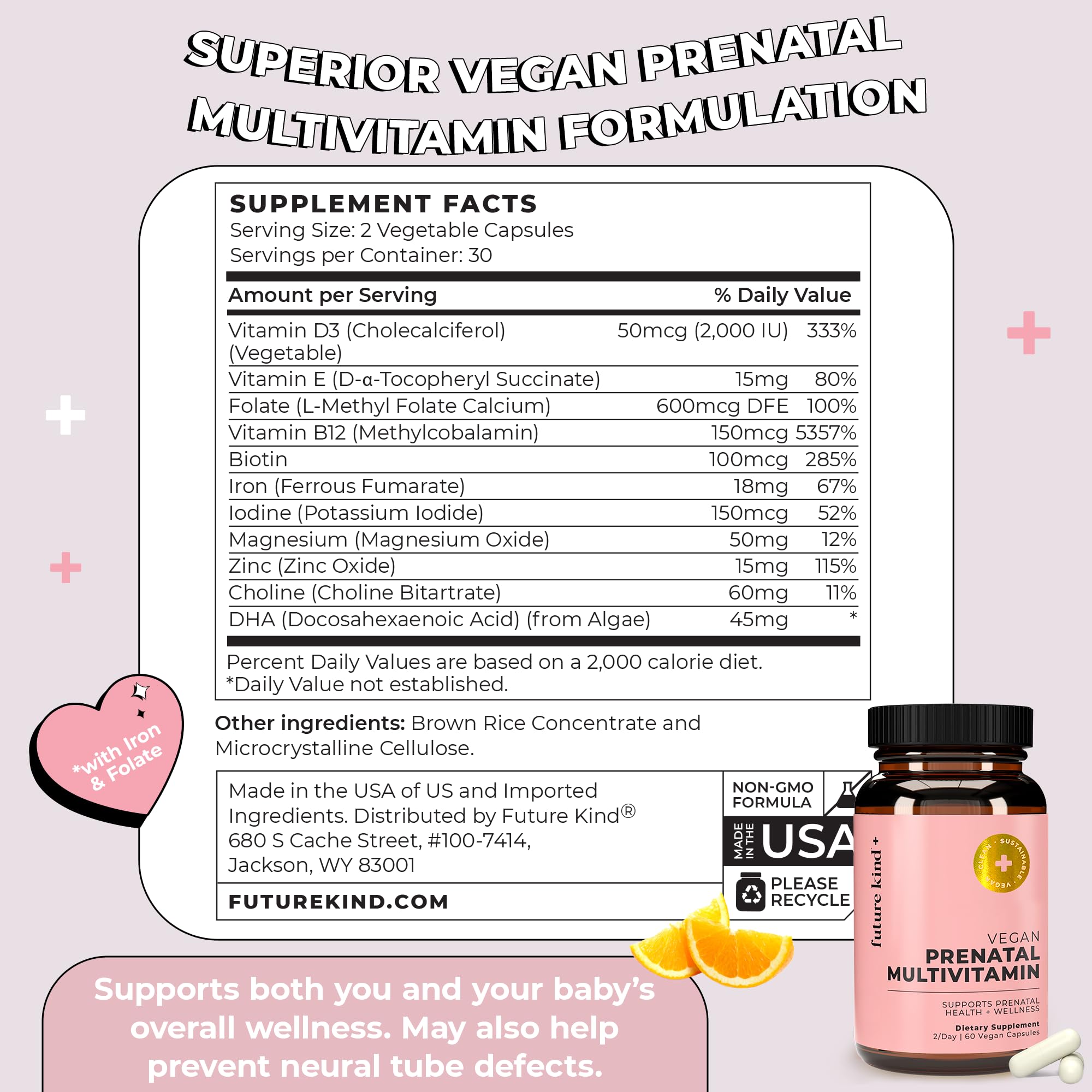 Future Kind Vegan Prenatal Vitamin - (60ct) Prenatal Vitamins with DHA & L-MethylFolate