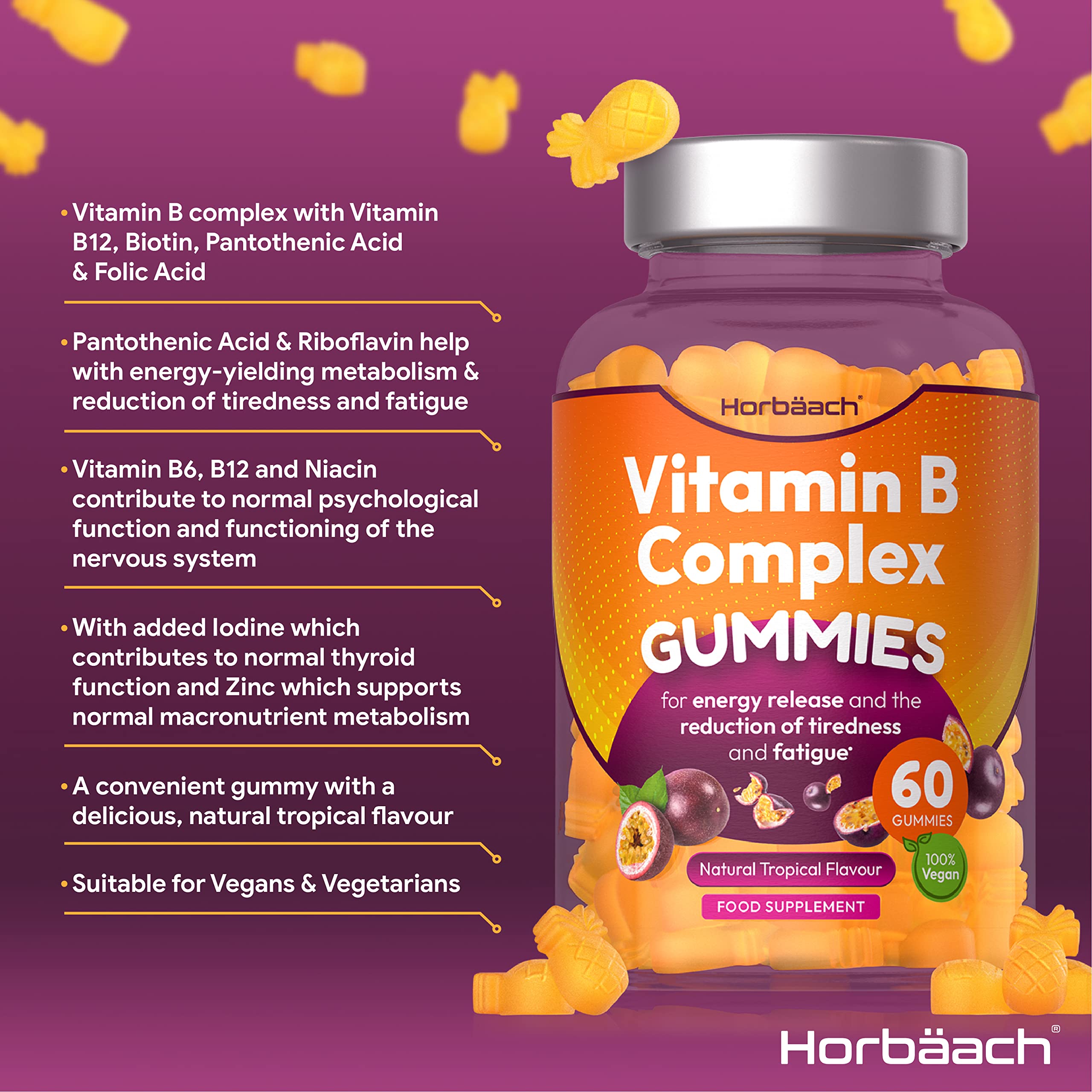 Vitamin B Complex Gummies | 60 Vegan Gummies - Tablet Alternative | High Strength B12