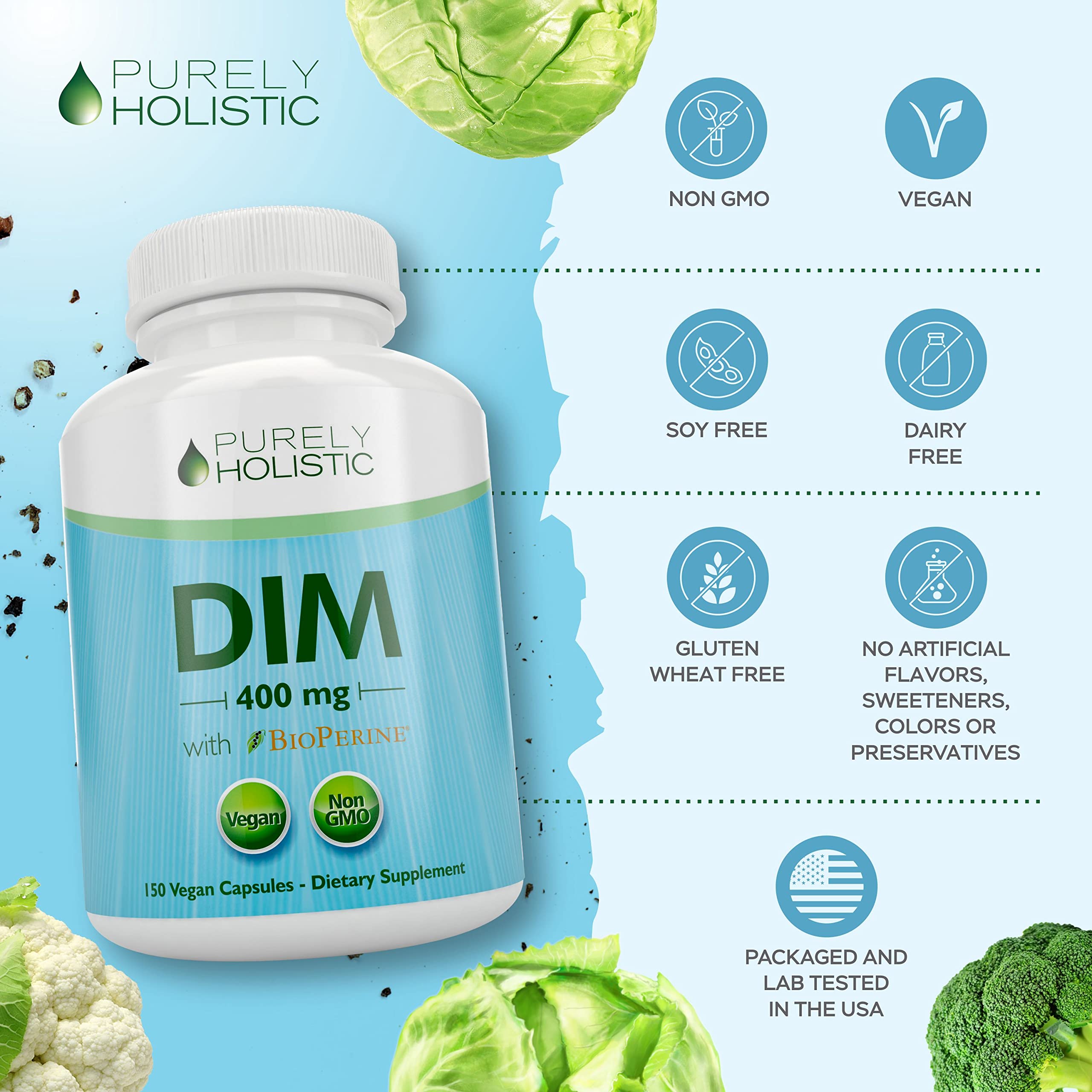 DIM Supplement 400mg Plus Bioperine - 150 Vegan Capsules - 5 Month Supply - Hormone Balance