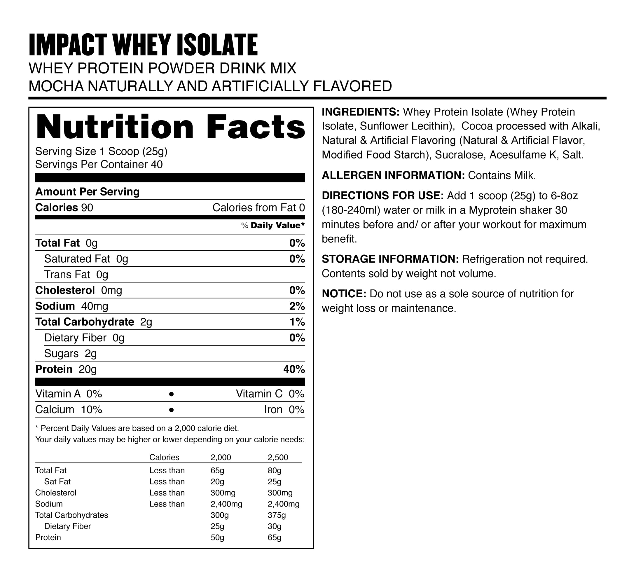 Myprotein Impact Whey Isolate - Mocha, 2.2 Lbs (40 Servings)