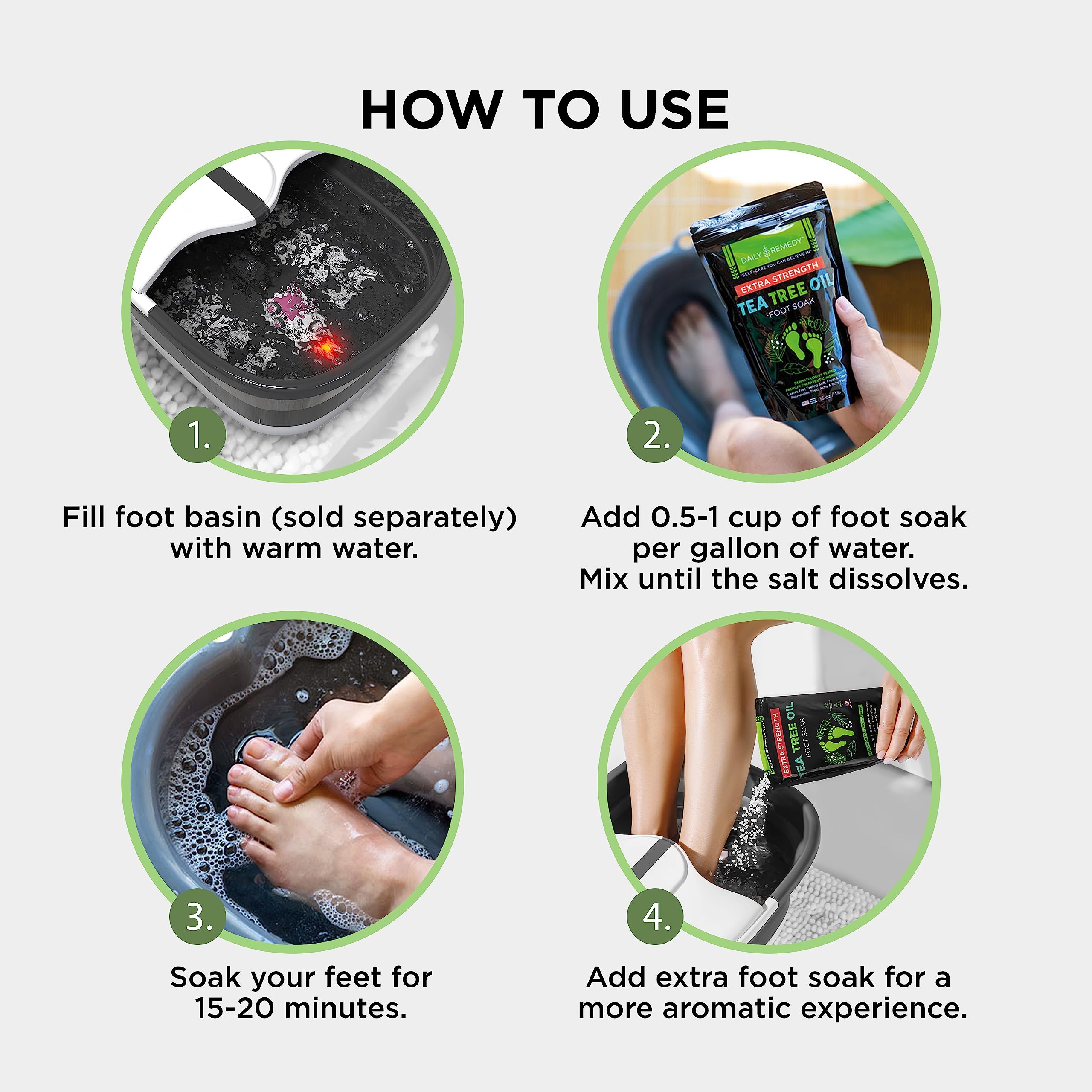 EXTRA STRENGTH Tea Tree Oil Foot Soak with Epsom Salt - Made in USA - for Toenails